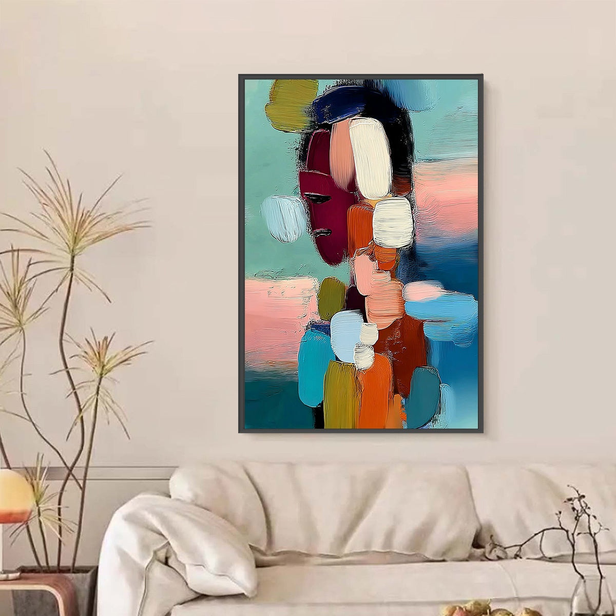 MOSAIC OF THOUGHTS: Textured Abstract Portrait Painting with Bold Colors - Image 2