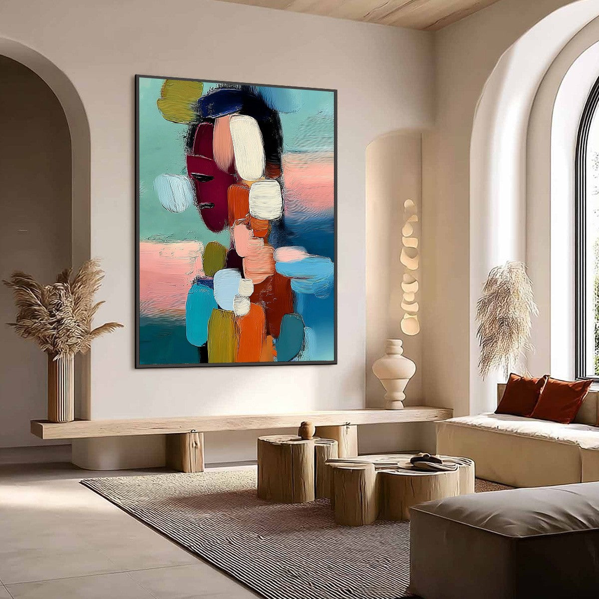 MOSAIC OF THOUGHTS: Textured Abstract Portrait Painting with Bold Colors - Image 7