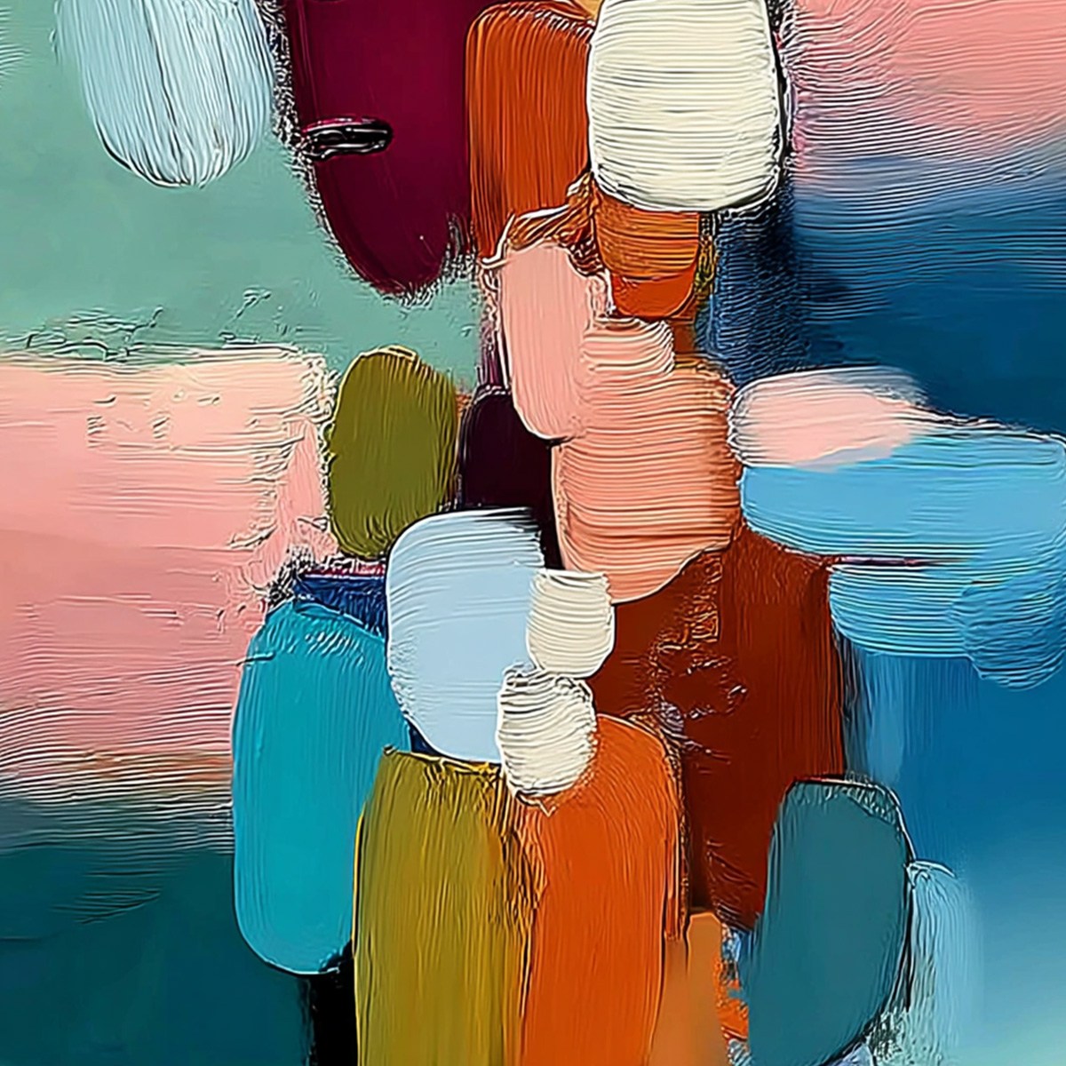 MOSAIC OF THOUGHTS: Textured Abstract Portrait Painting with Bold Colors - Image 5