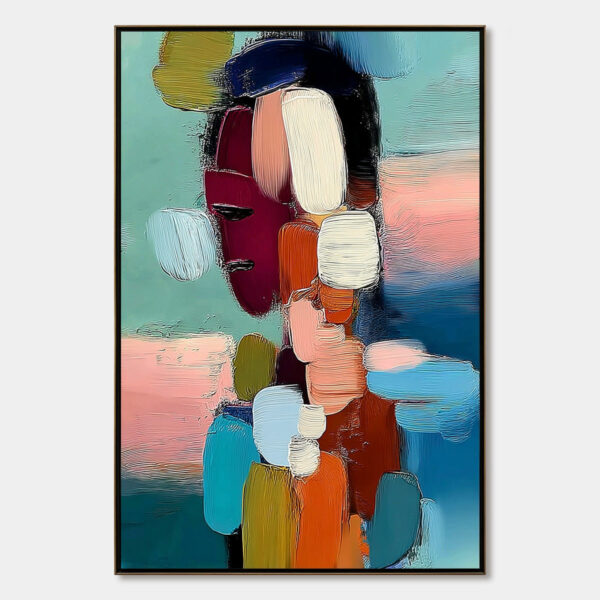 MOSAIC OF THOUGHTS: Textured Abstract Portrait Painting with Bold Colors