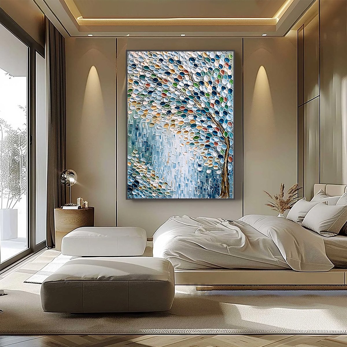 MOSAIC RAIN: Heavily Textured Impasto Tree of Life Painting - Image 6