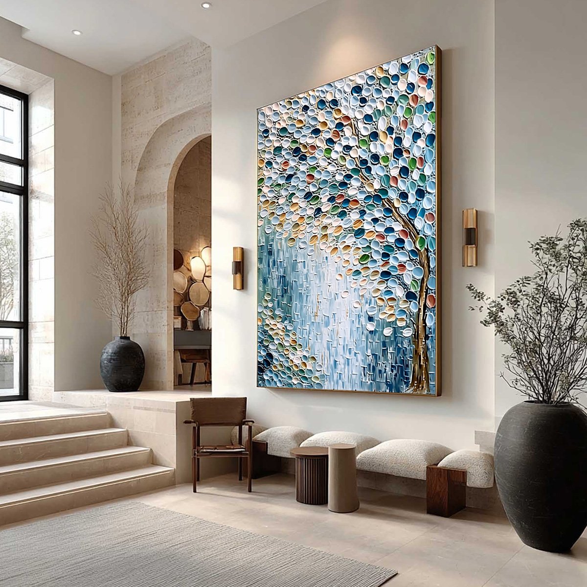 MOSAIC RAIN: Heavily Textured Impasto Tree of Life Painting - Image 7