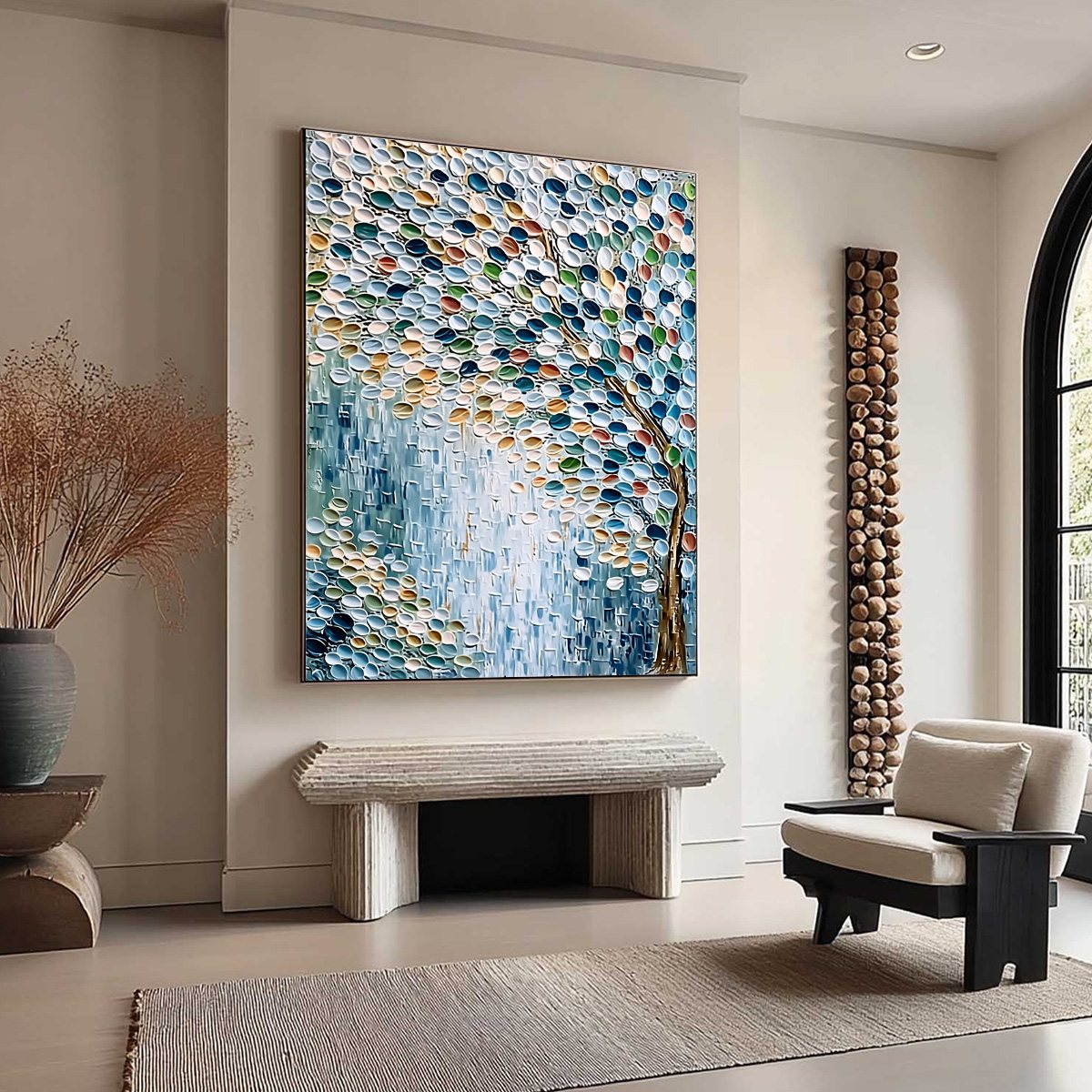 MOSAIC RAIN: Heavily Textured Impasto Tree of Life Painting - Image 8