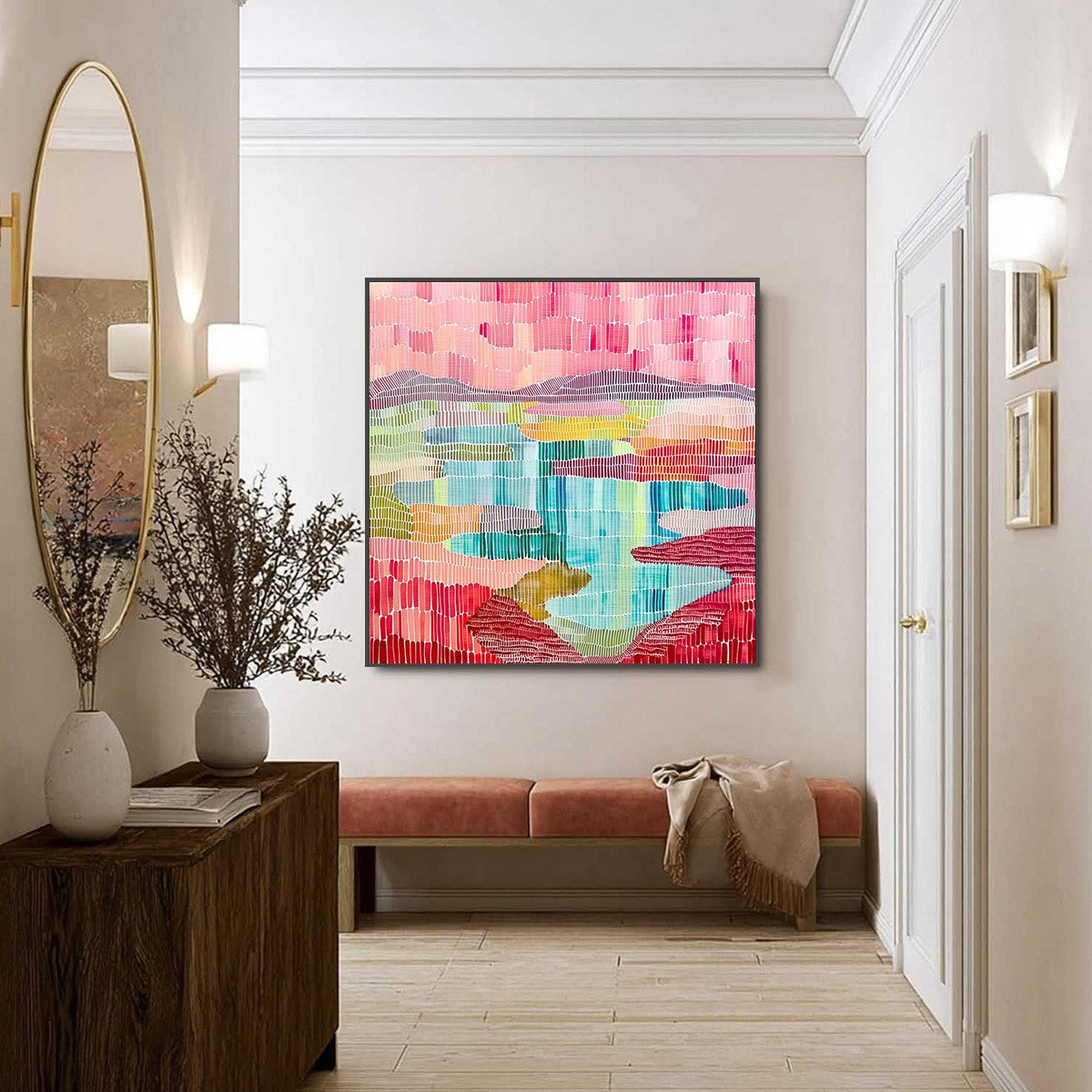 MOSAIC SUNRISE: Colorful Textured Abstract Landscape Painting - Image 6