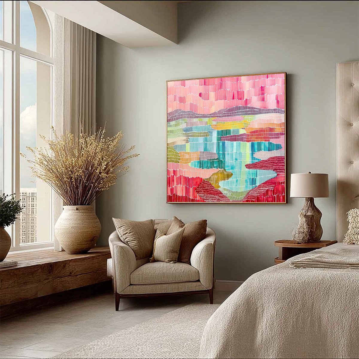 MOSAIC SUNRISE: Colorful Textured Abstract Landscape Painting - Image 8
