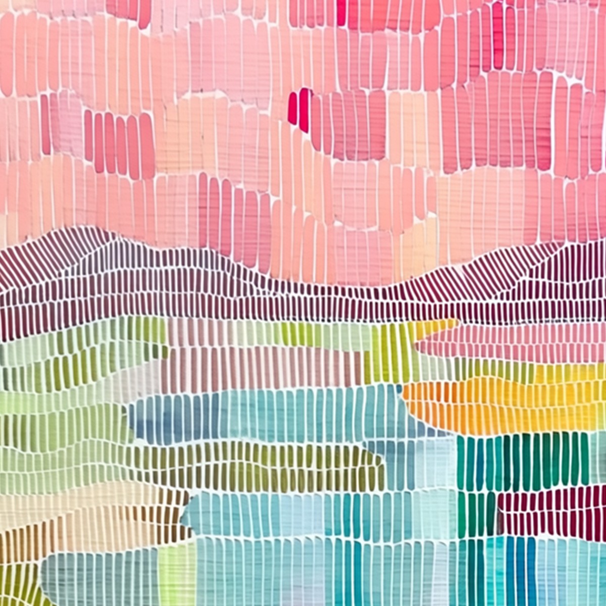 MOSAIC SUNRISE: Colorful Textured Abstract Landscape Painting - Image 3