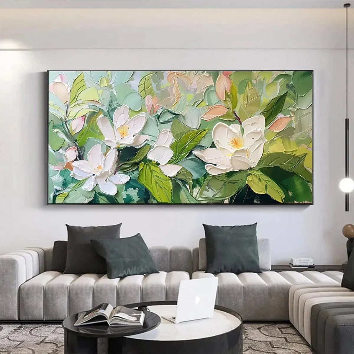 MAGNOLIA BLOSSOMS: Textured Floral Painting, Impasto Wall Art, Horizontal Canvas, Magnolia Decor - Image 2