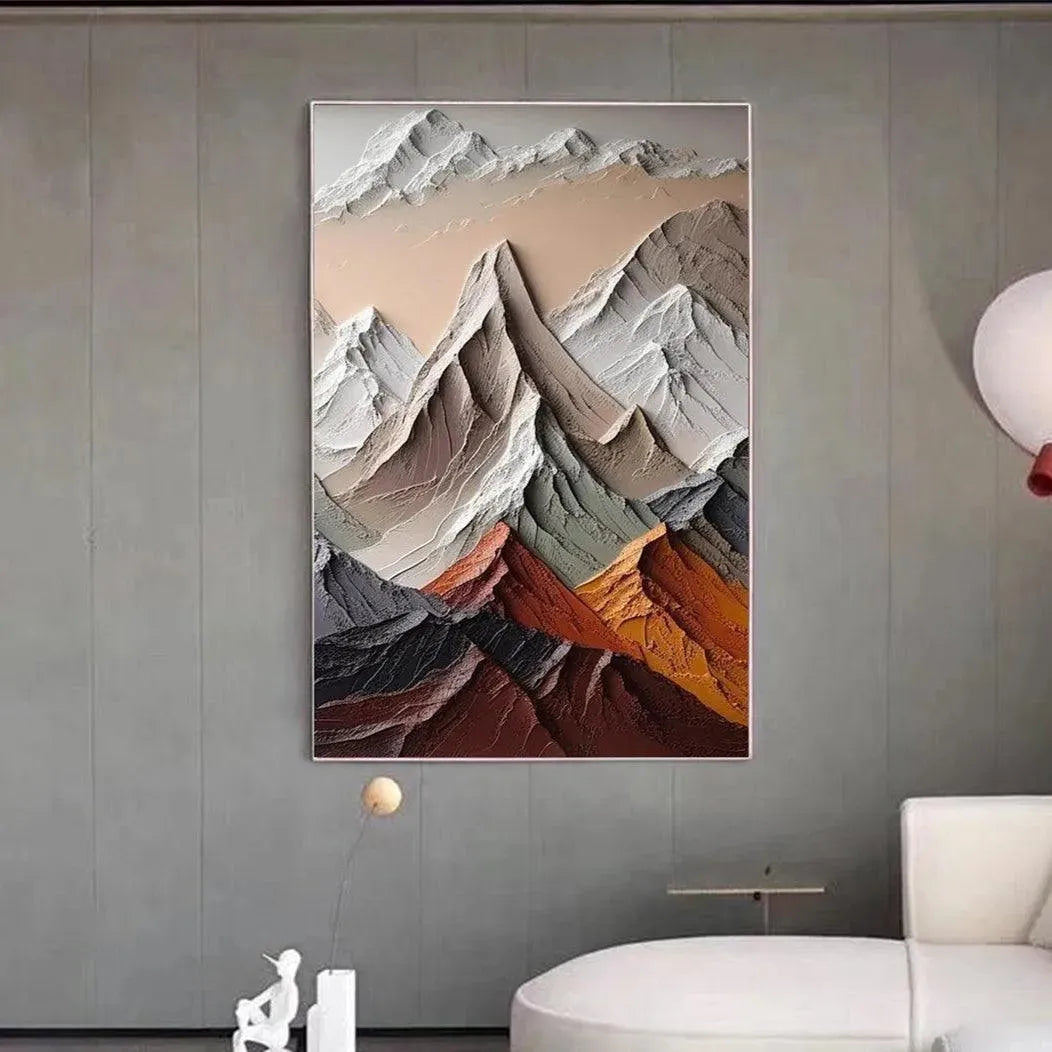 MAJESTIC PEAKS: Textured Impasto Mountain Landscape Painting in Earthy Tones - Image 8