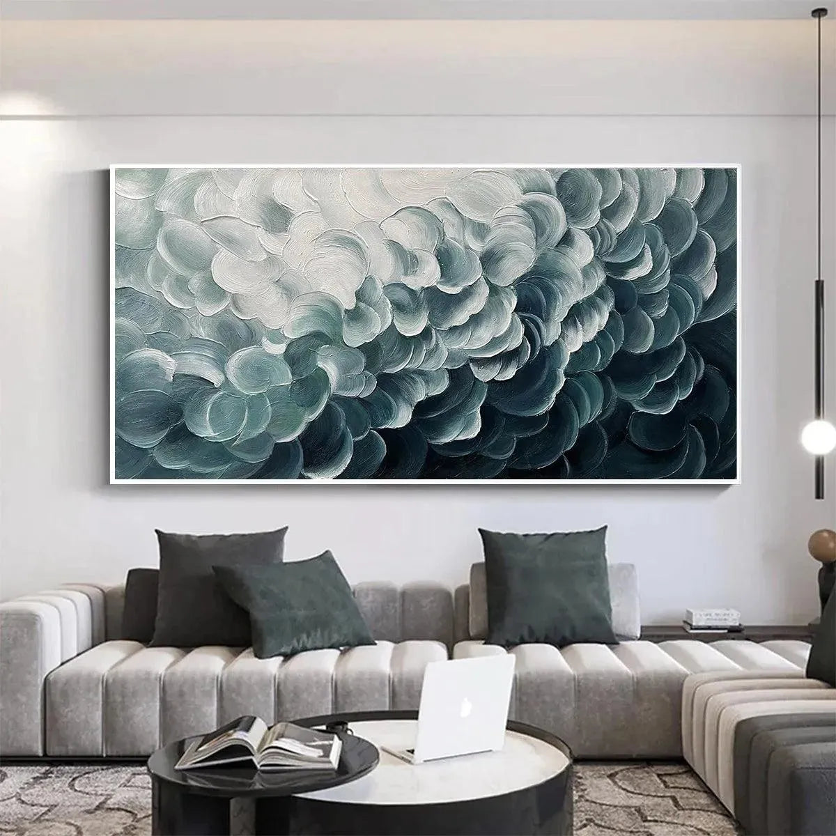 MEDITERRANEAN BREEZE: Abstract Teal White Impasto Oil Painting - Image 4