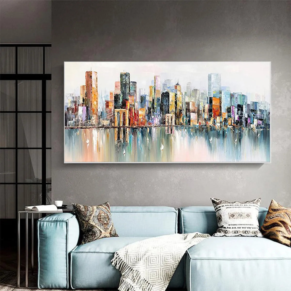 METROPOLITAN REFLECTIONS: Panoramic Cityscape Oil Painting - Image 2
