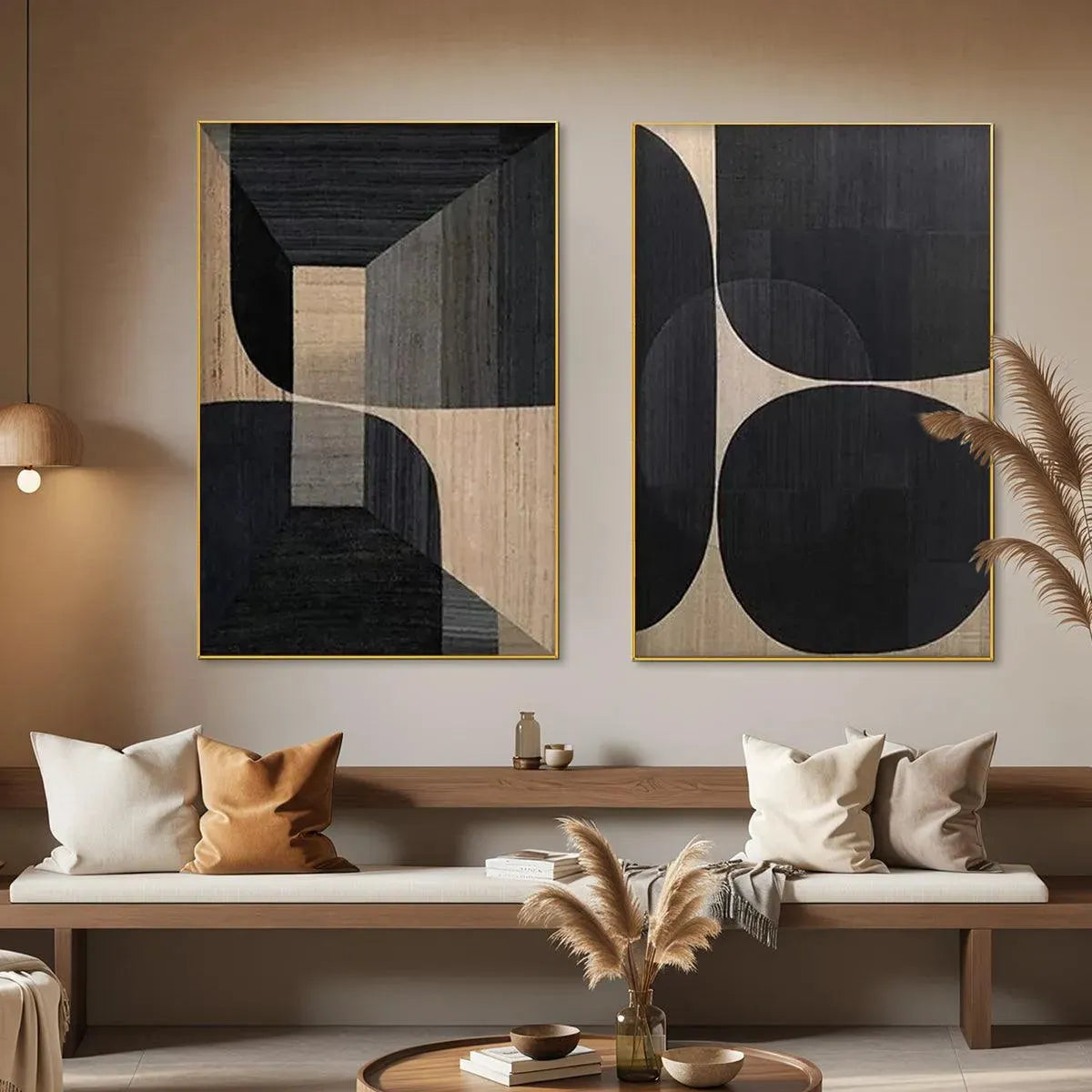 MINIMALIST GEOMETRIC DIPTYCH: Abstract Geometric Painting Set of 2, Square Wall Art - Image 5