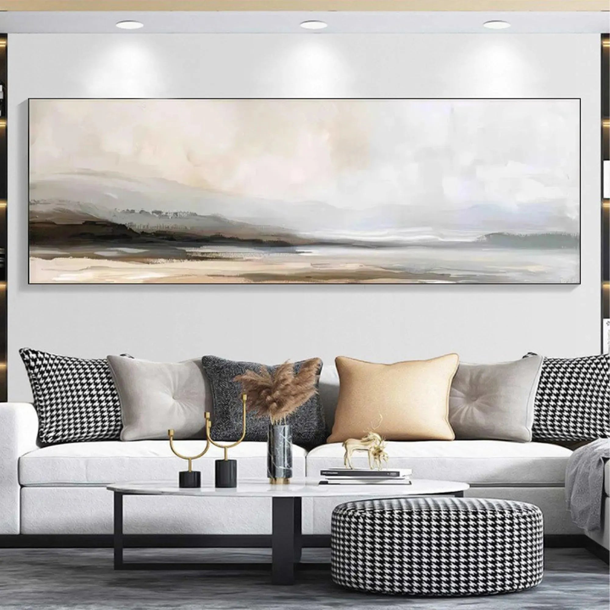 MISTY MOUNTAIN LAKE PANORAMIC: Landscape Painting, Panoramic Wall Art - Image 9