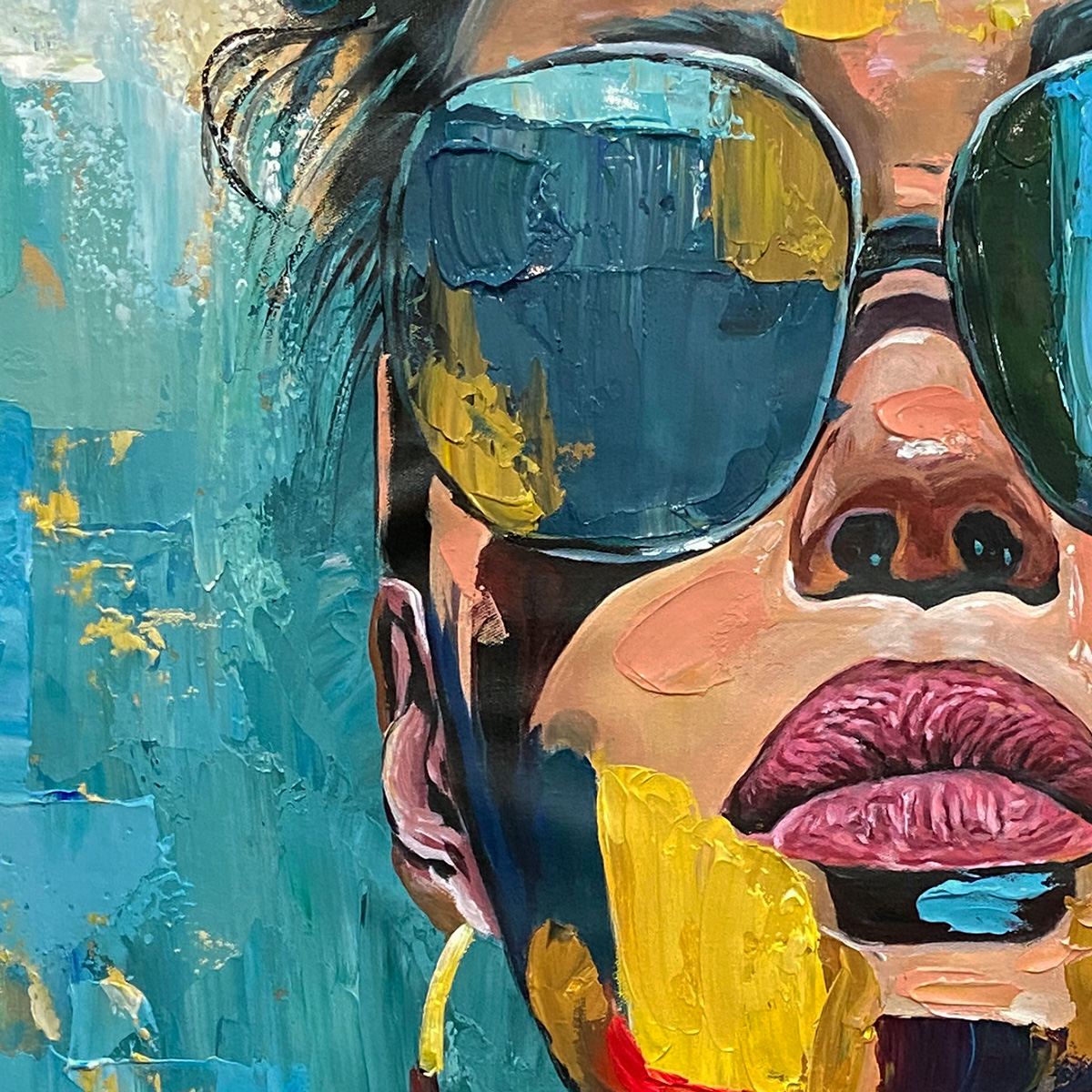 GOLDEN GAZE: Modern Portrait Impasto Oil Painting - Image 3
