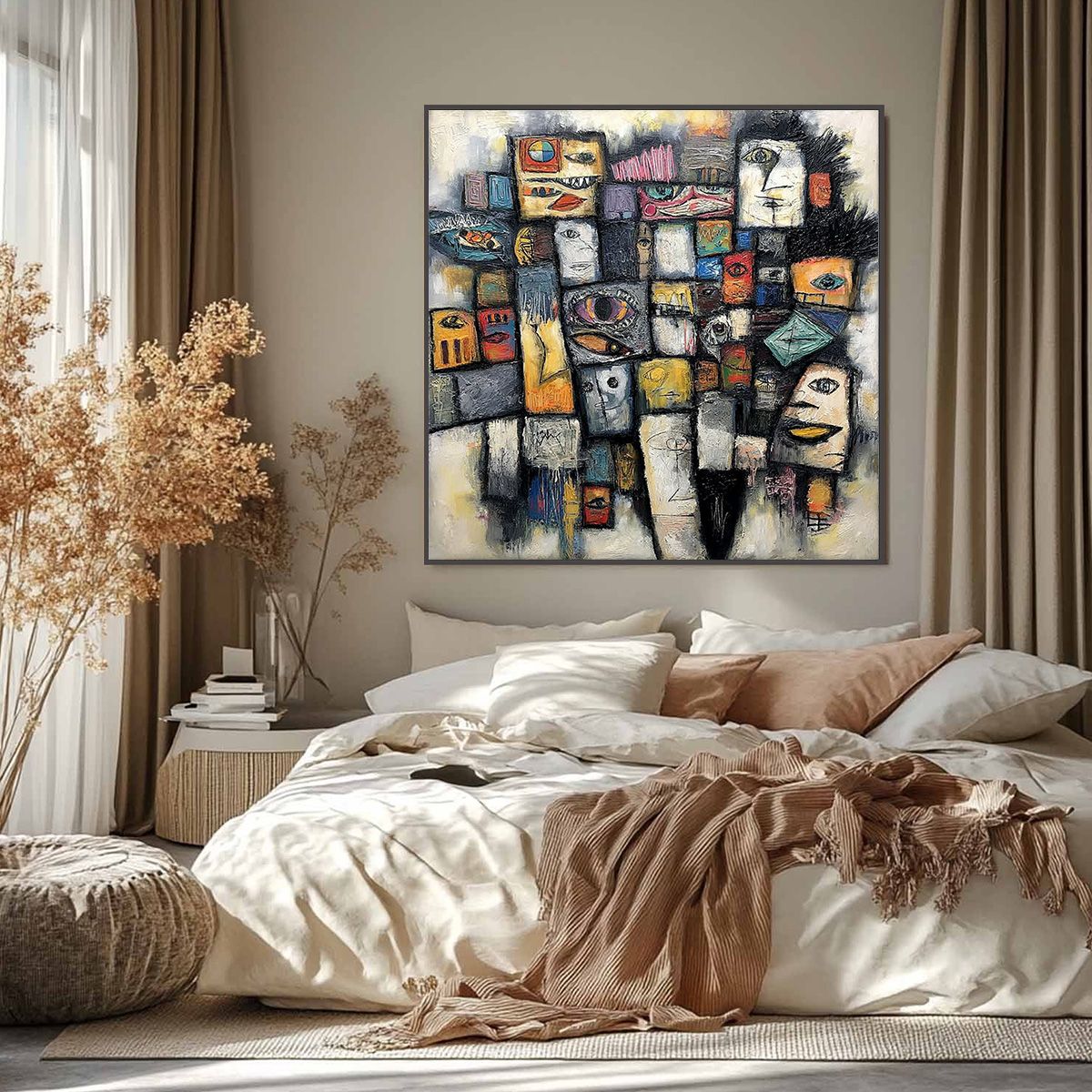 Mosaic of Souls | Square Abstract Portrait Oil Painting for Wall - Image 2
