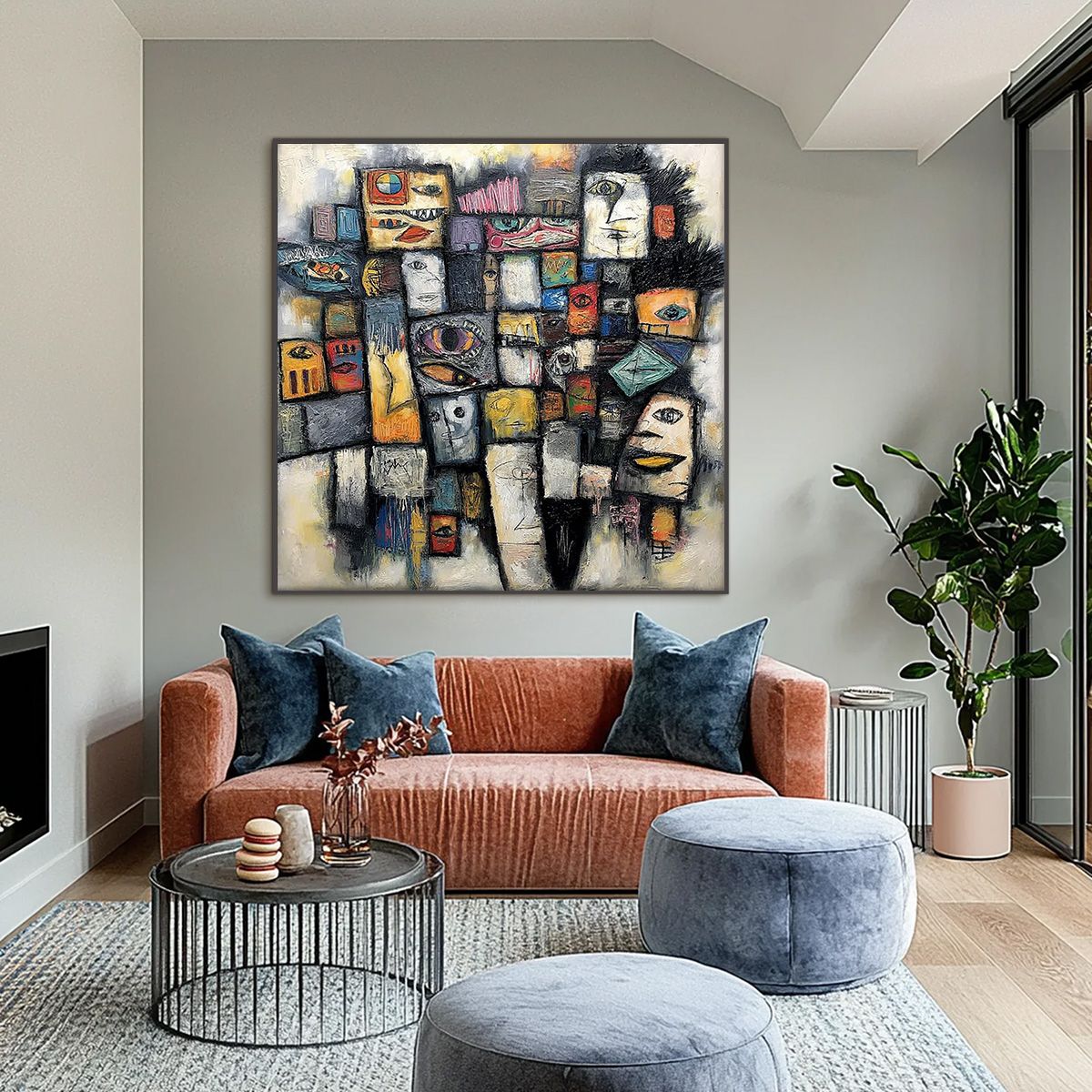 Mosaic of Souls | Square Abstract Portrait Oil Painting for Wall - Image 6