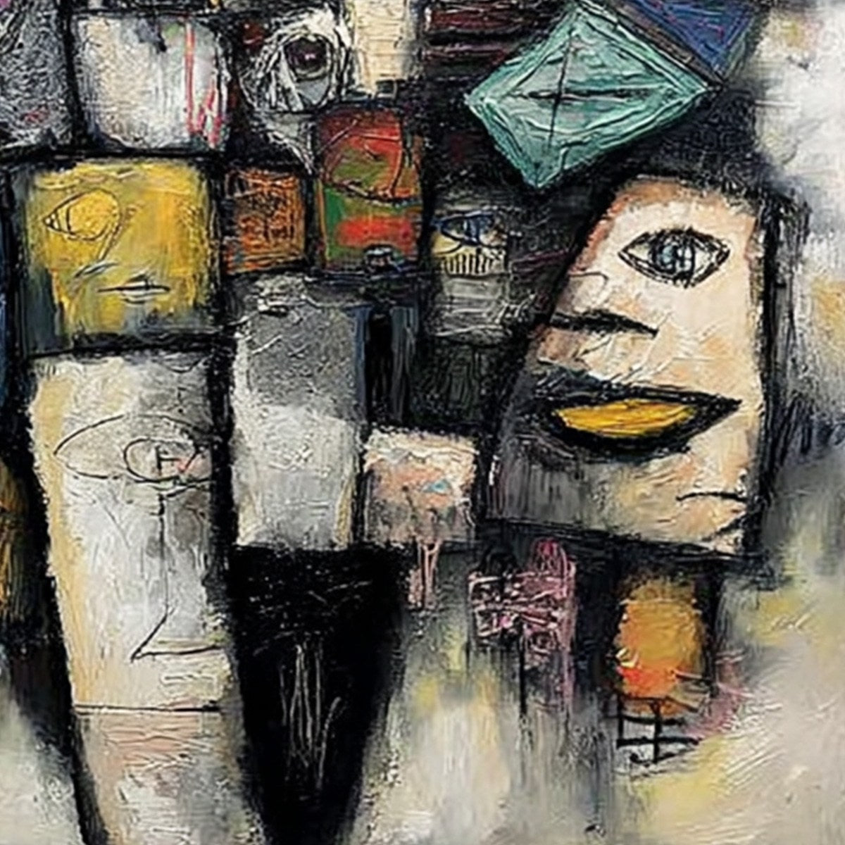 Mosaic of Souls | Square Abstract Portrait Oil Painting for Wall - Image 3