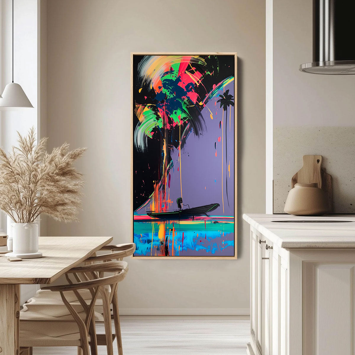 NEON TIDE: Vibrant Abstract Vertical Beach & Sea Painting - Image 2
