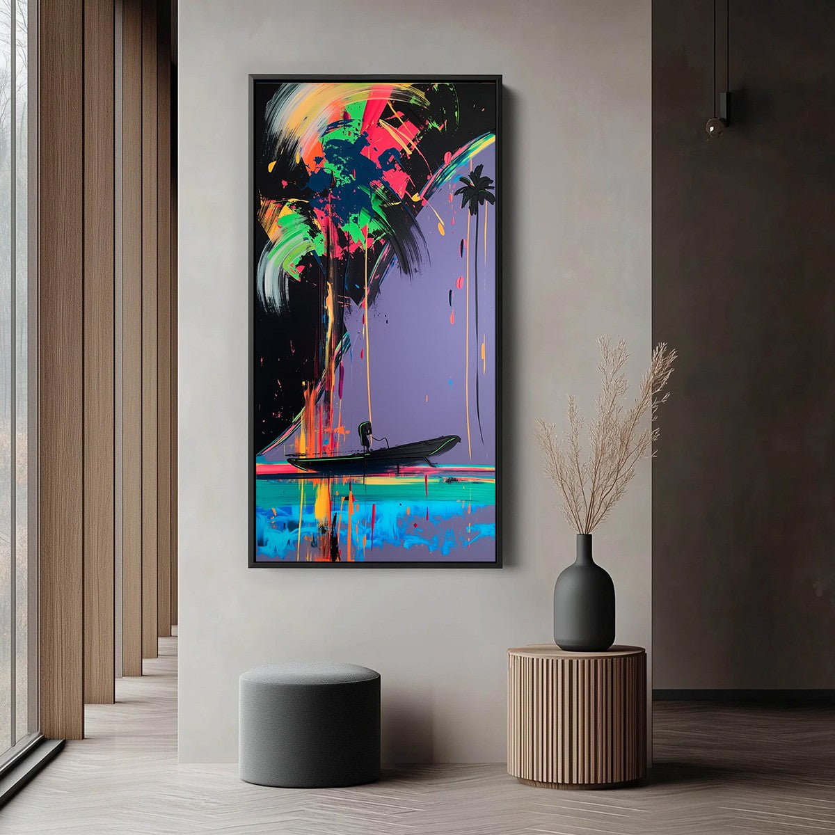 NEON TIDE: Vibrant Abstract Vertical Beach & Sea Painting - Image 4