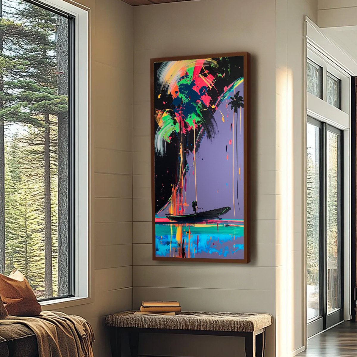 NEON TIDE: Vibrant Abstract Vertical Beach & Sea Painting - Image 6