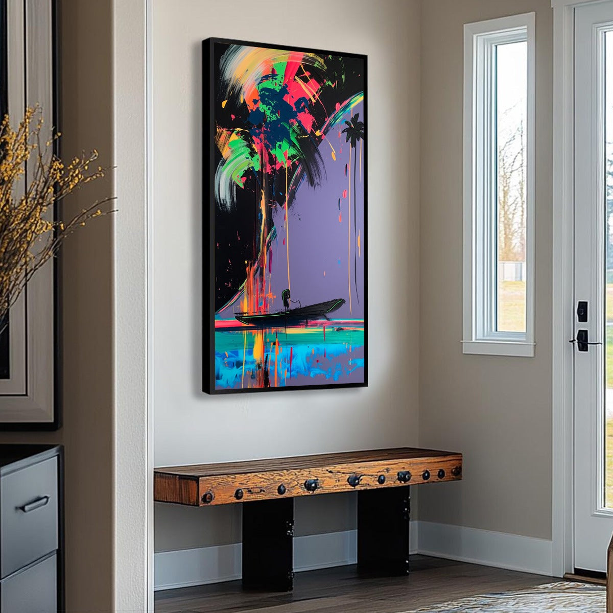 NEON TIDE: Vibrant Abstract Vertical Beach & Sea Painting - Image 7