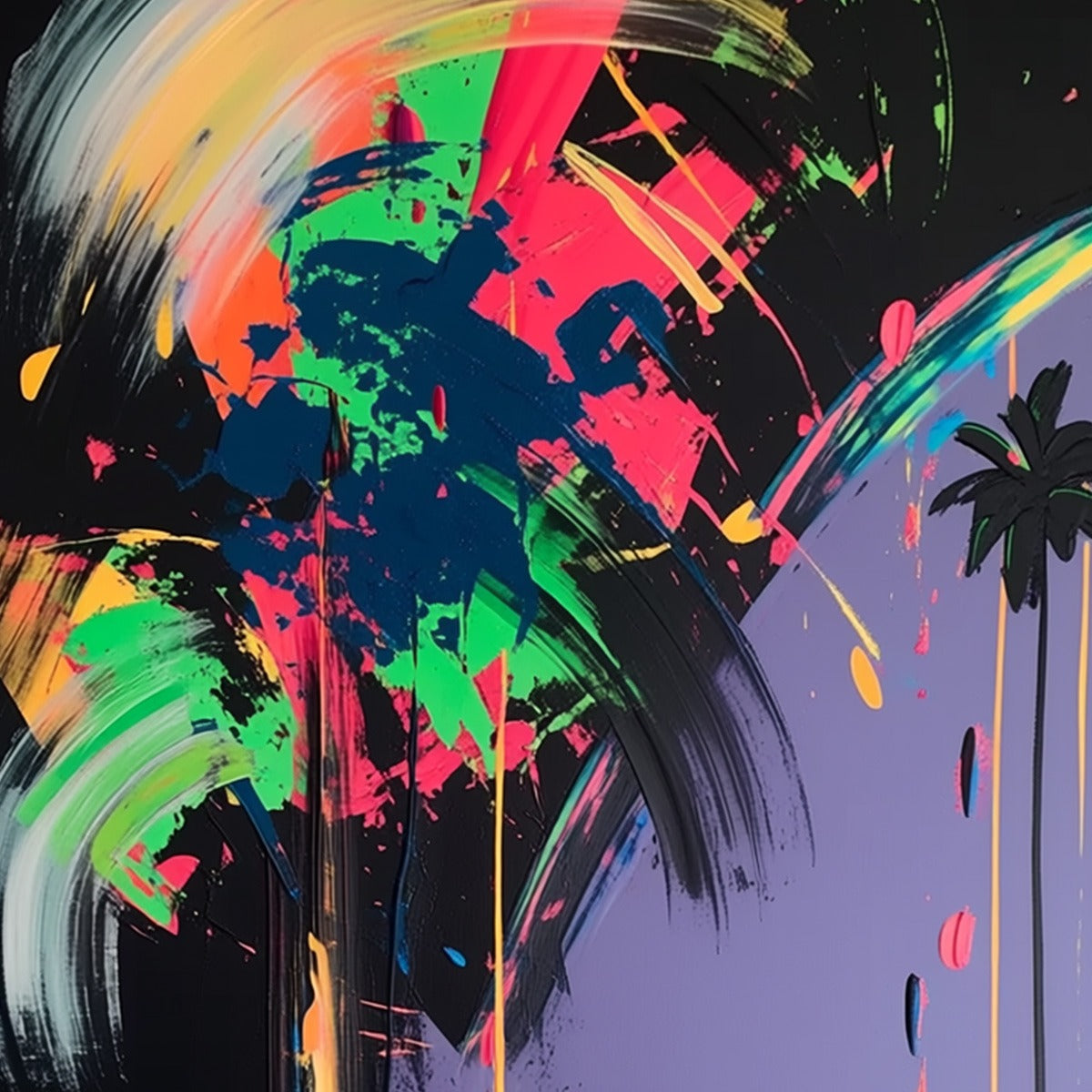 NEON TIDE: Vibrant Abstract Vertical Beach & Sea Painting - Image 3