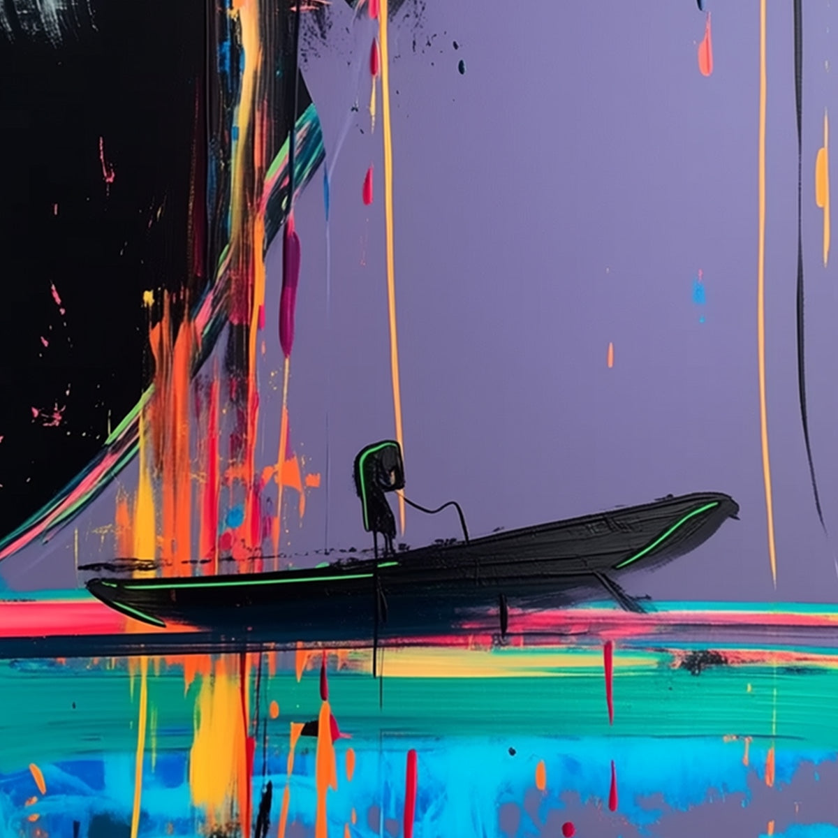 NEON TIDE: Vibrant Abstract Vertical Beach & Sea Painting - Image 5