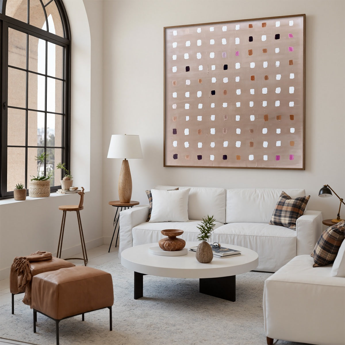 NEUTRAL HARMONY: Minimalist Abstract Grid Oil Painting - Image 5