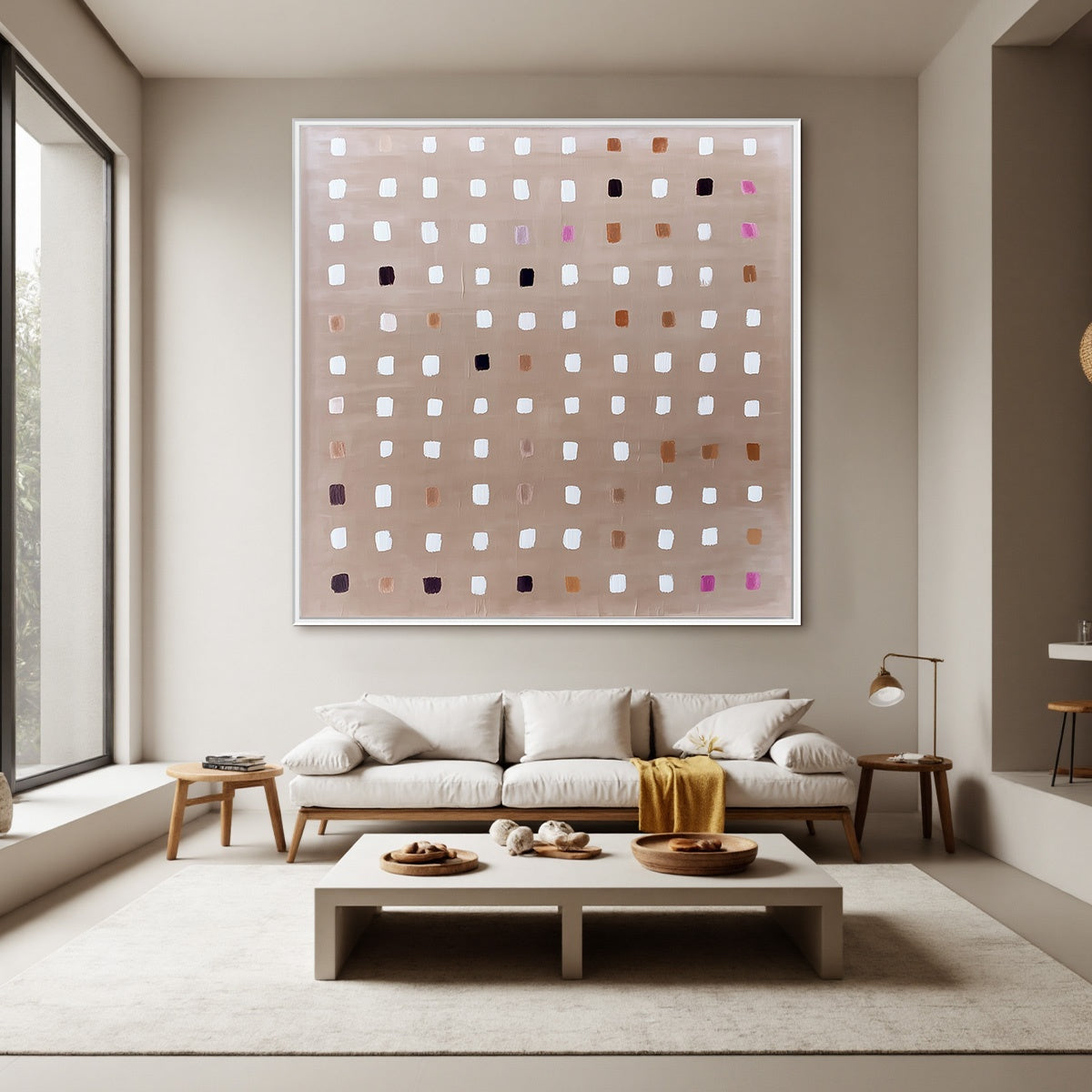 NEUTRAL HARMONY: Minimalist Abstract Grid Oil Painting - Image 4