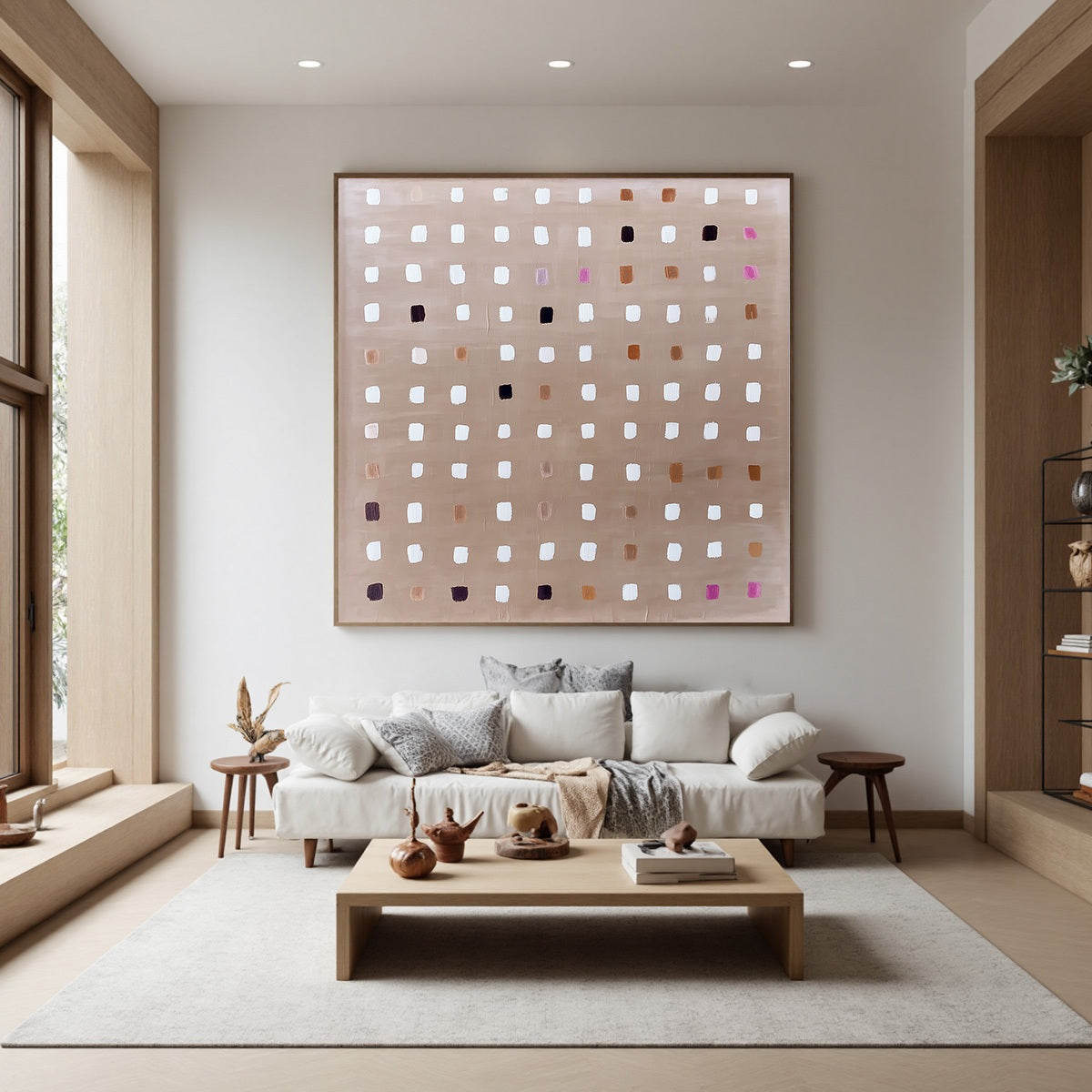 NEUTRAL HARMONY: Minimalist Abstract Grid Oil Painting - Image 7