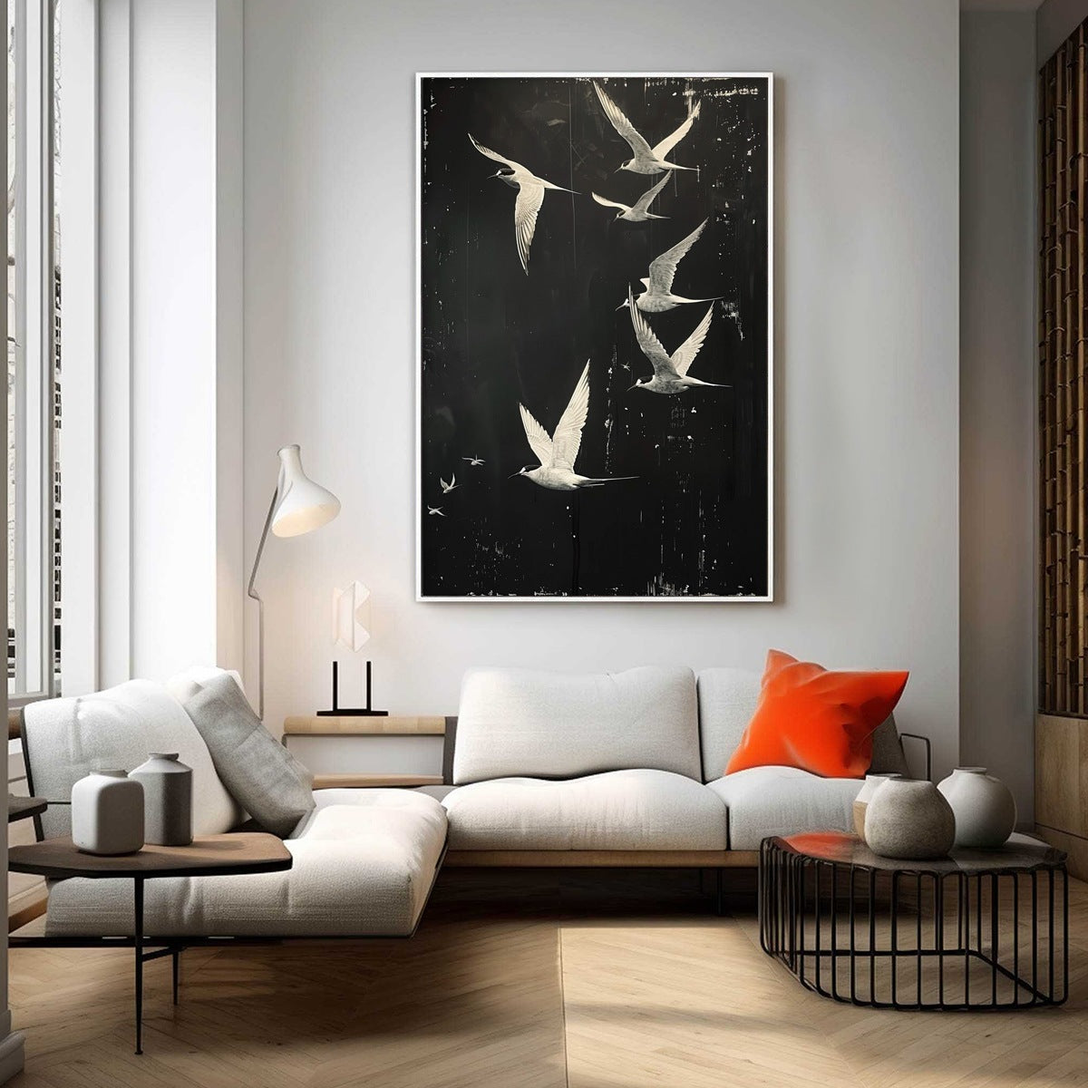 NIGHT FLIGHT: Monochromatic Birds in Flight Oil Painting - Image 7