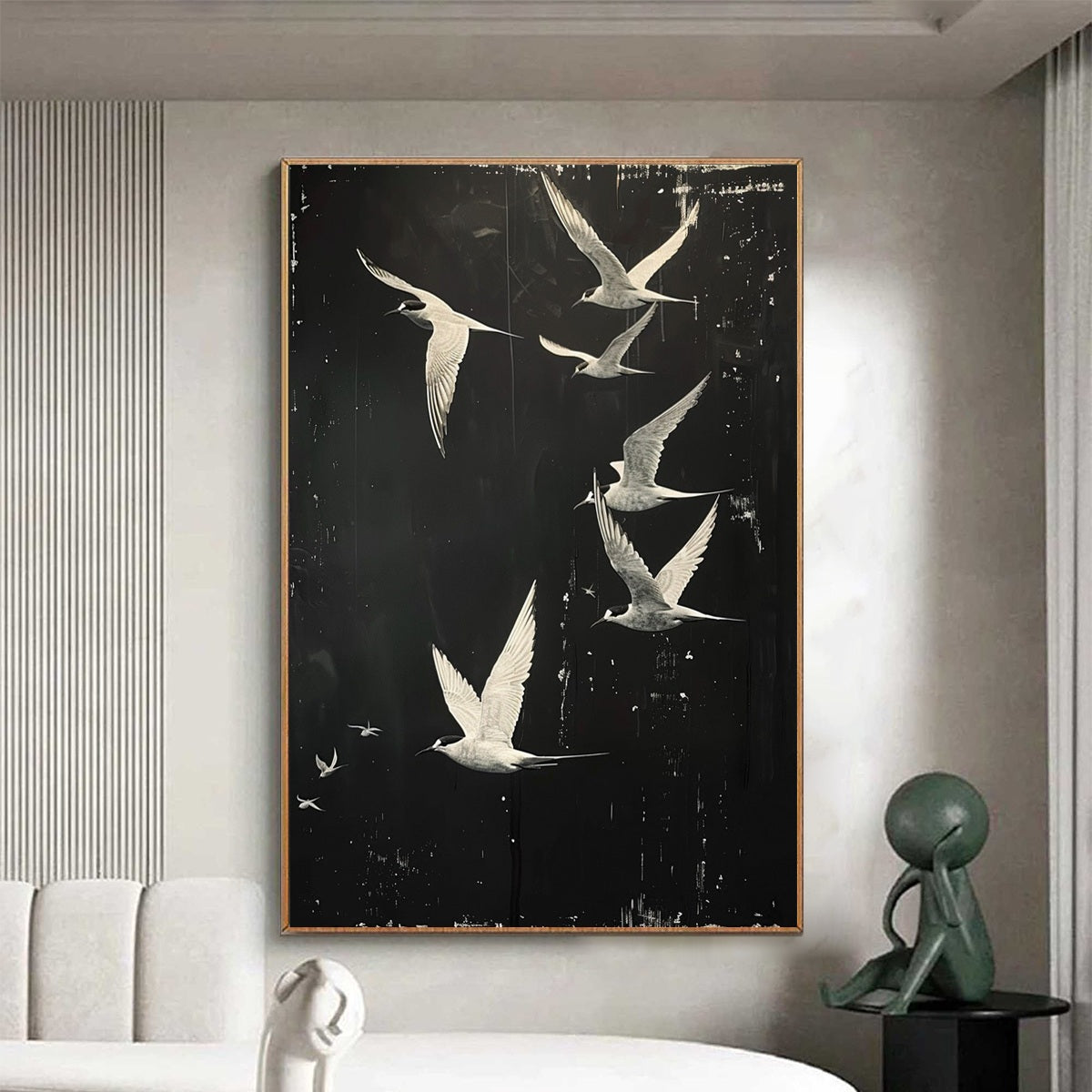 NIGHT FLIGHT: Monochromatic Birds in Flight Oil Painting - Image 6