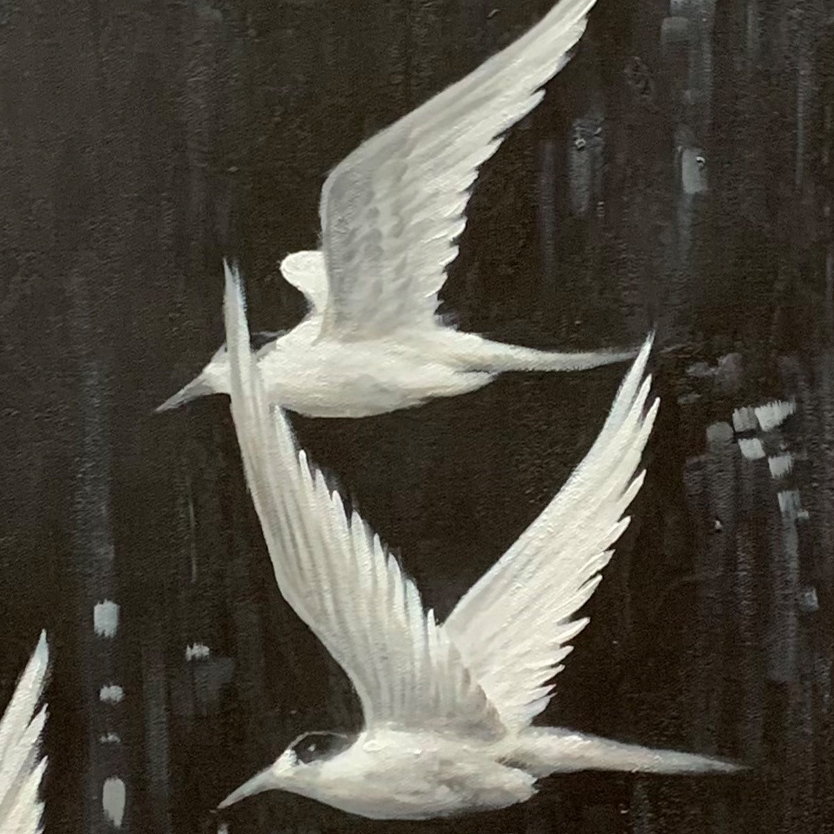NIGHT FLIGHT: Monochromatic Birds in Flight Oil Painting - Image 3