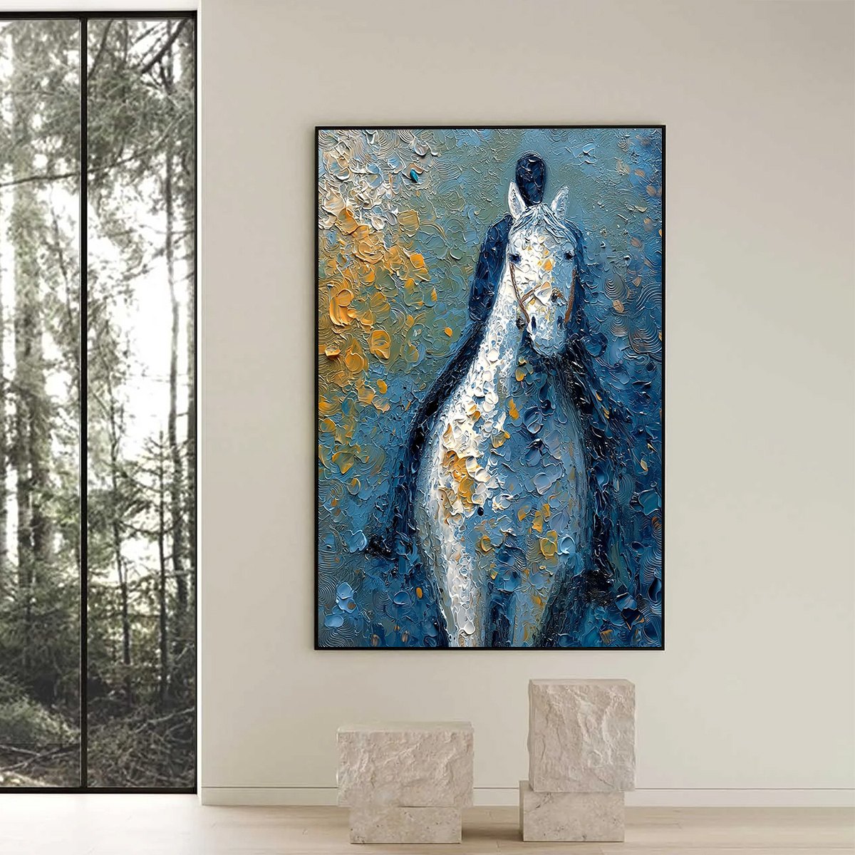 NOBLE COMPANION: Textured Impasto Horse and Rider Painting - Image 6