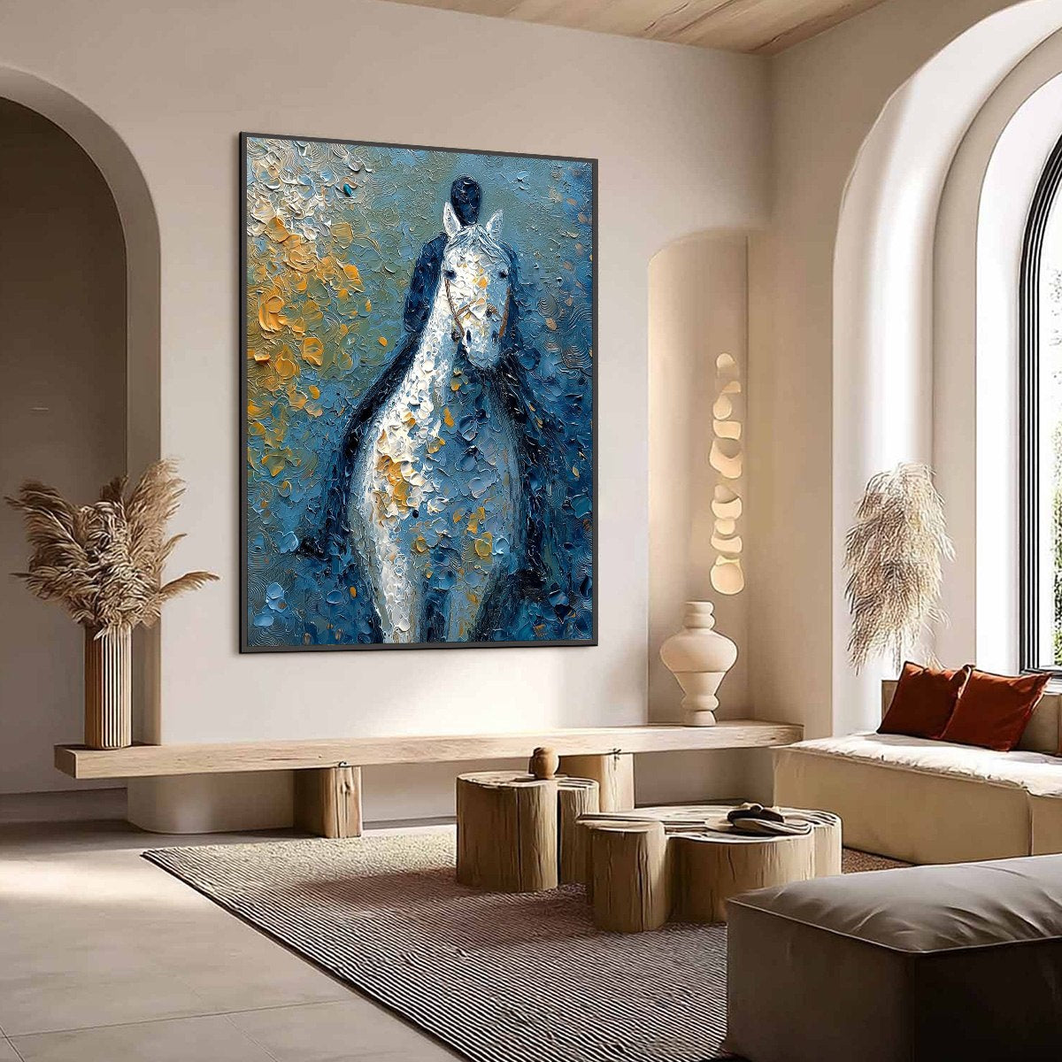 NOBLE COMPANION: Textured Impasto Horse and Rider Painting - Image 7