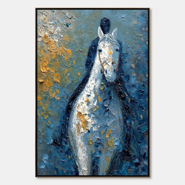 NOBLE COMPANION: Textured Impasto Horse and Rider Painting