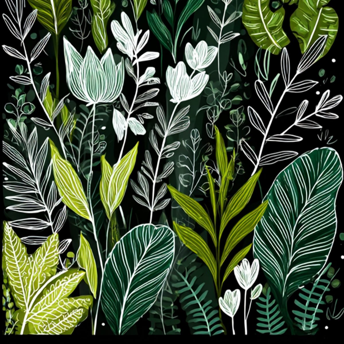 NOCTURNAL GARDEN: Modern Graphic Botanical Illustration Art - Image 3