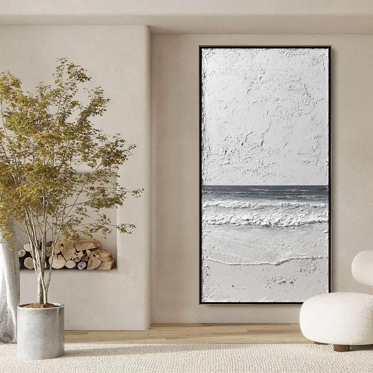 NOIR HORIZON: Textured Minimalist Black and White Seascape - Image 6