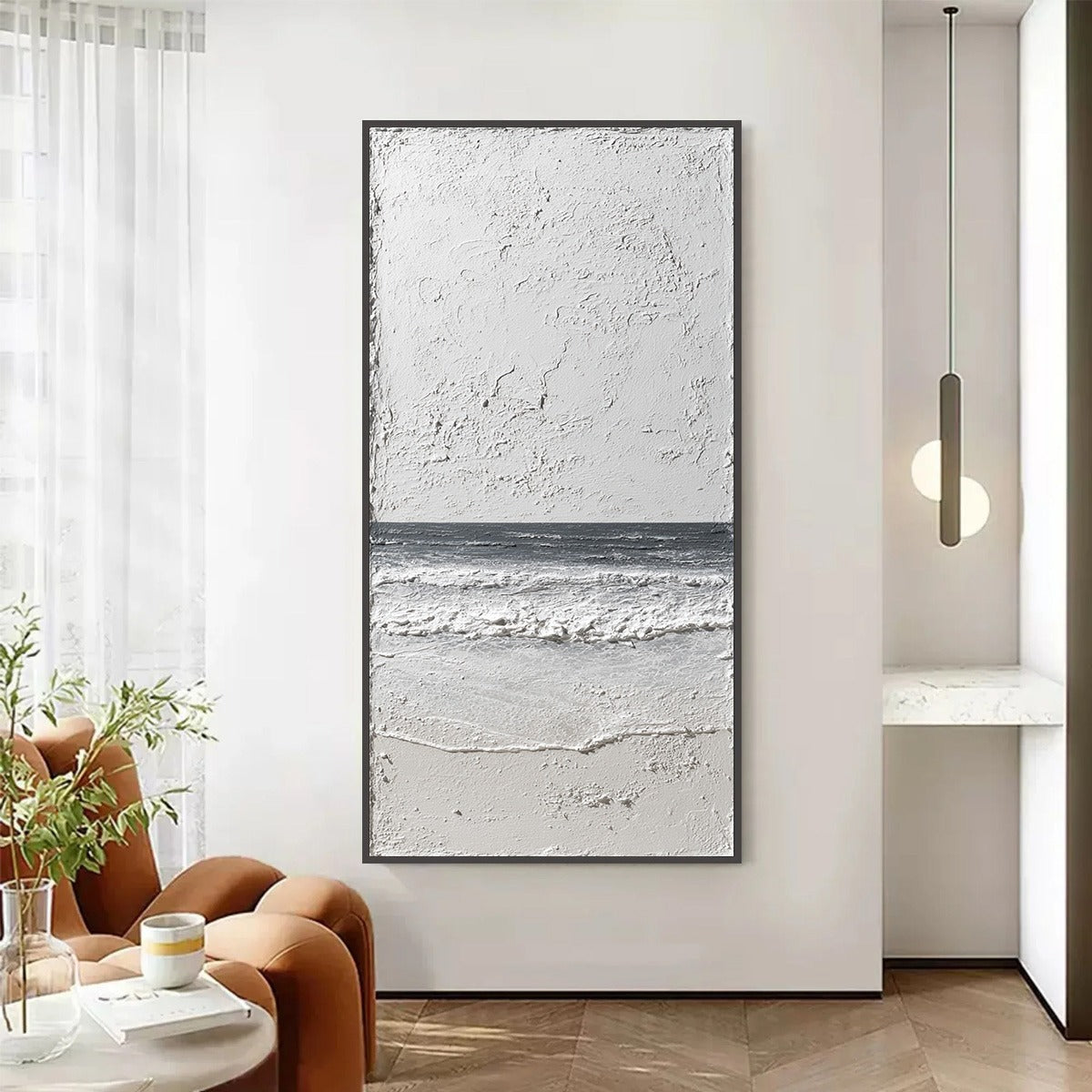 NOIR HORIZON: Textured Minimalist Black and White Seascape - Image 2