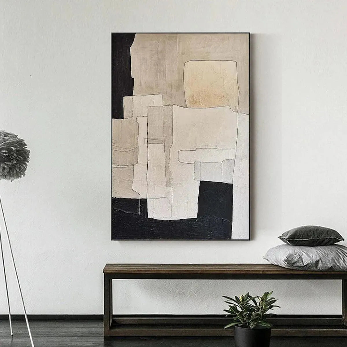 NEUTRAL ABSTRACT: Minimalist Abstract Painting in Beige and Black - Image 8