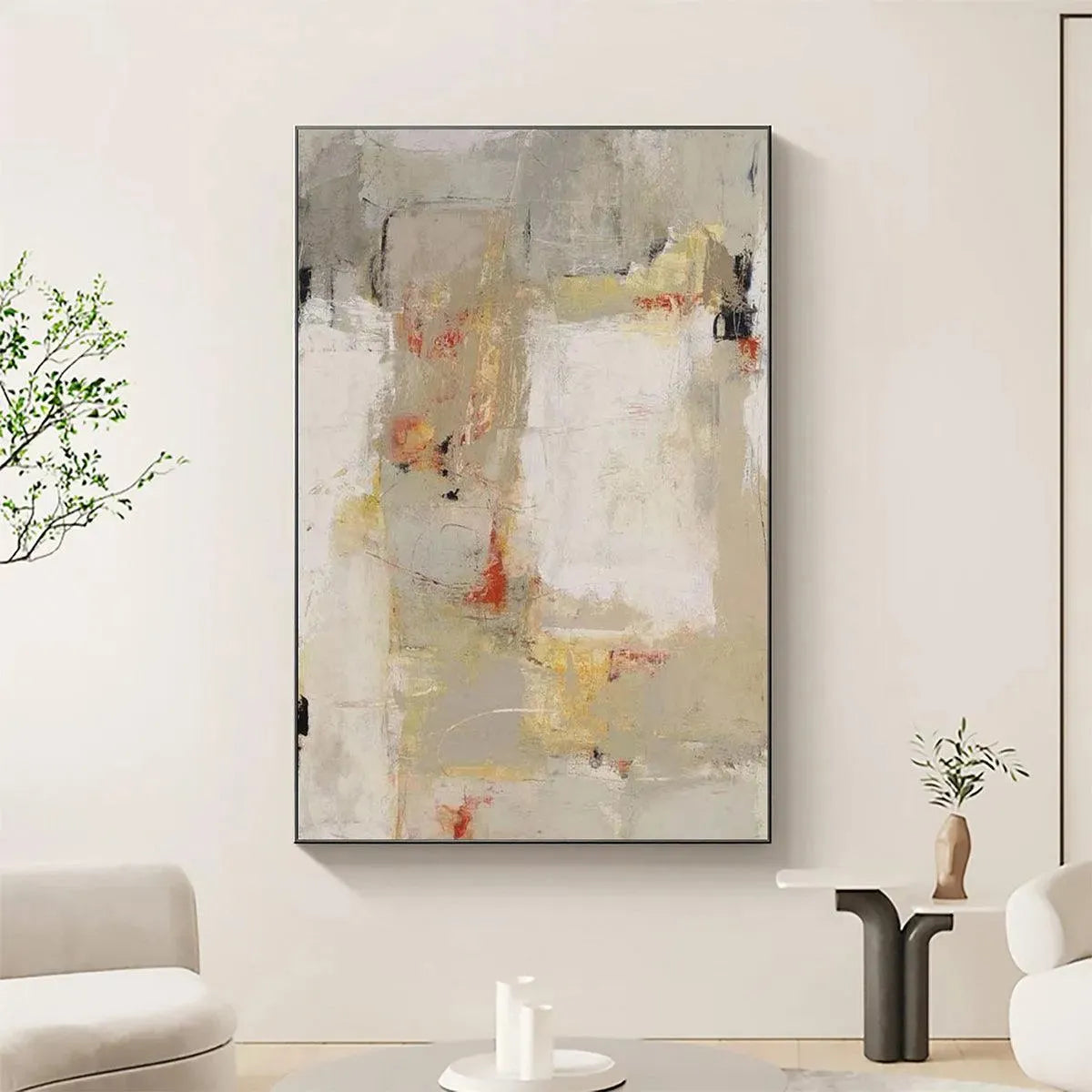 NEUTRAL ABSTRACTION: Minimalist Abstract Painting, Vertical Wall Art - Image 2
