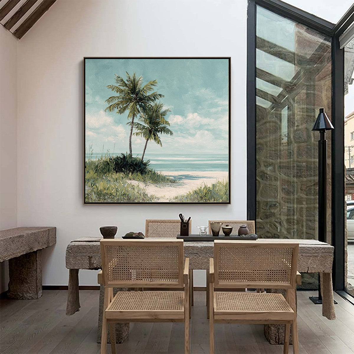 OCEAN BREEZE: Serene Coastal Palm Tree Beach Painting - Image 4