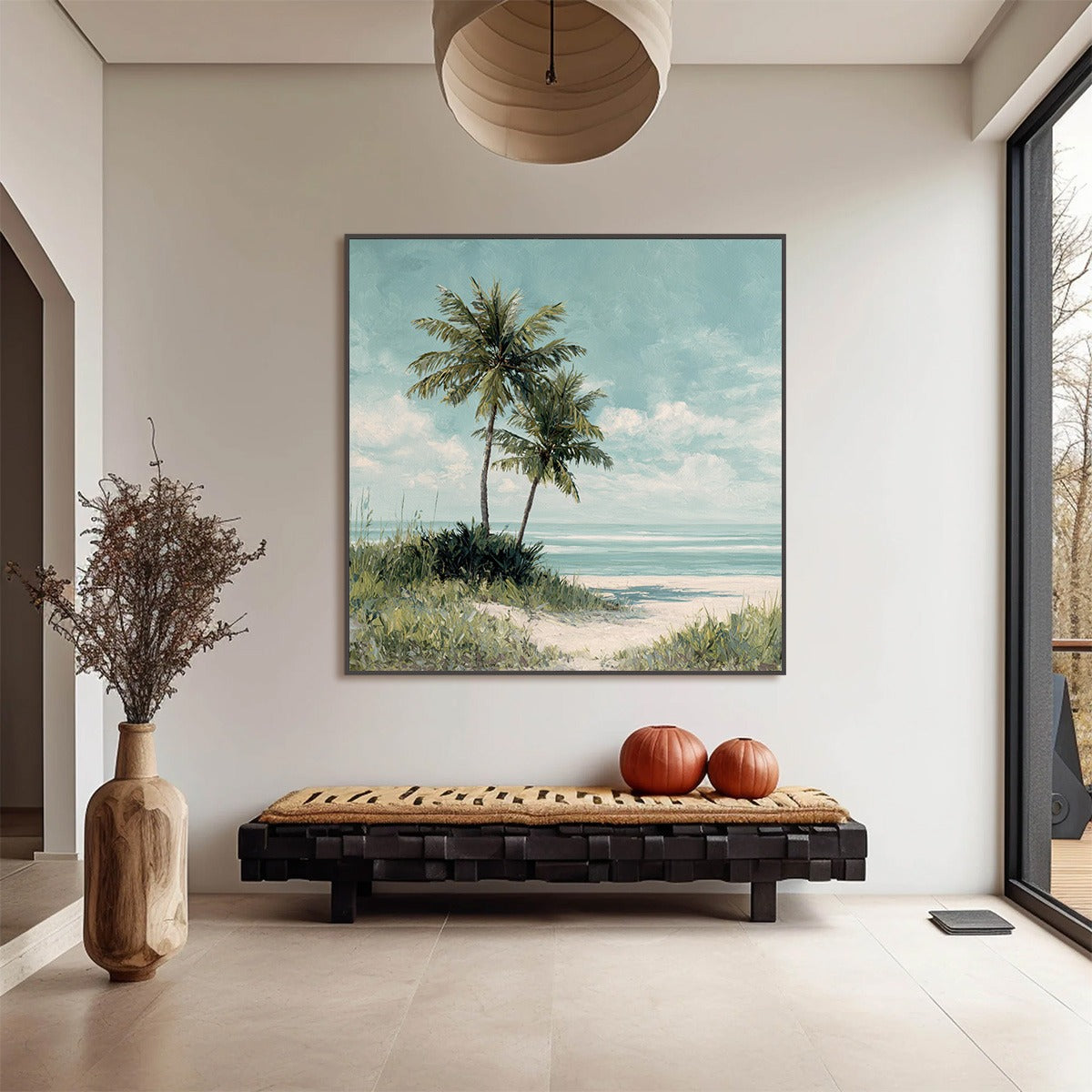 OCEAN BREEZE: Serene Coastal Palm Tree Beach Painting - Image 2