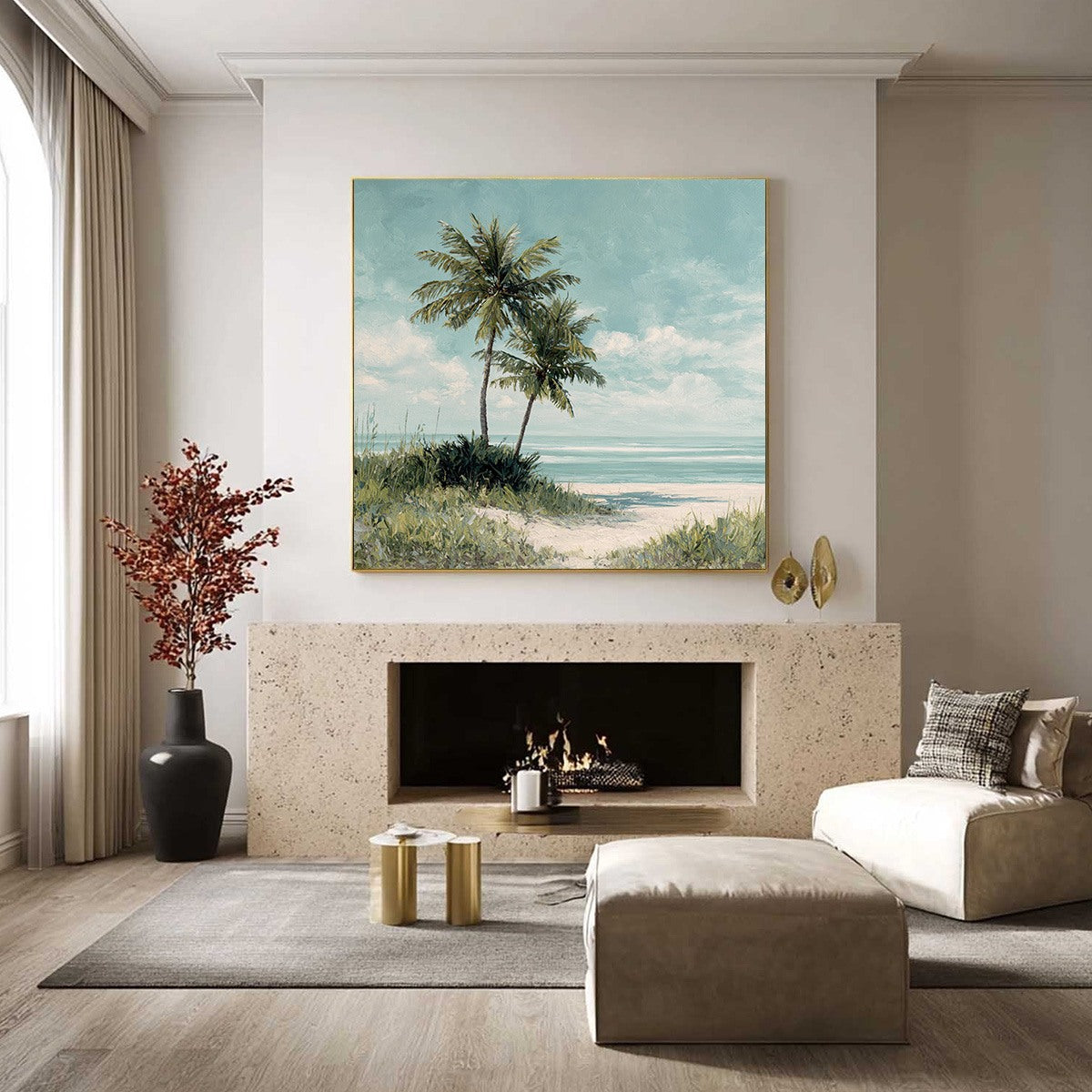 OCEAN BREEZE: Serene Coastal Palm Tree Beach Painting - Image 6