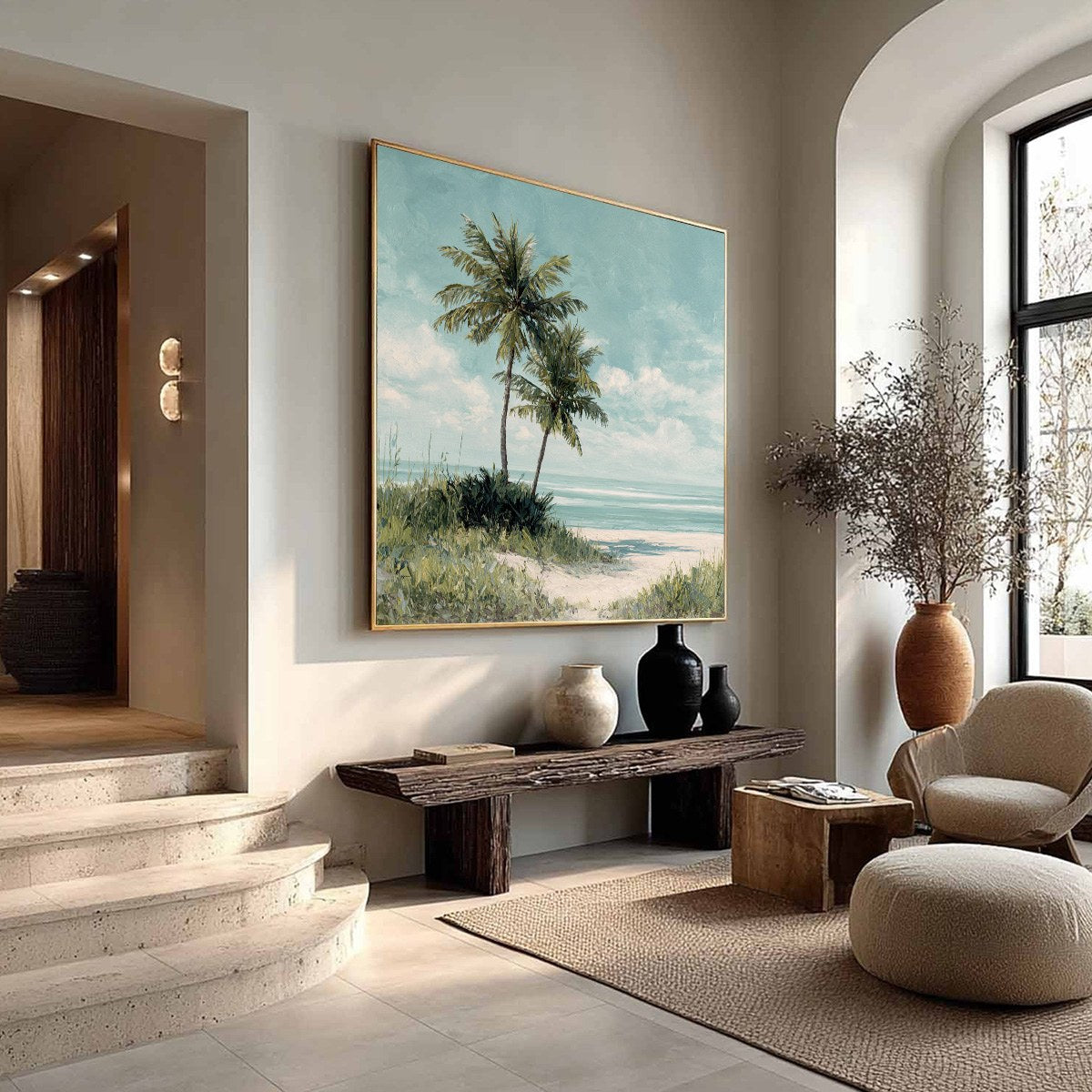 OCEAN BREEZE: Serene Coastal Palm Tree Beach Painting - Image 8