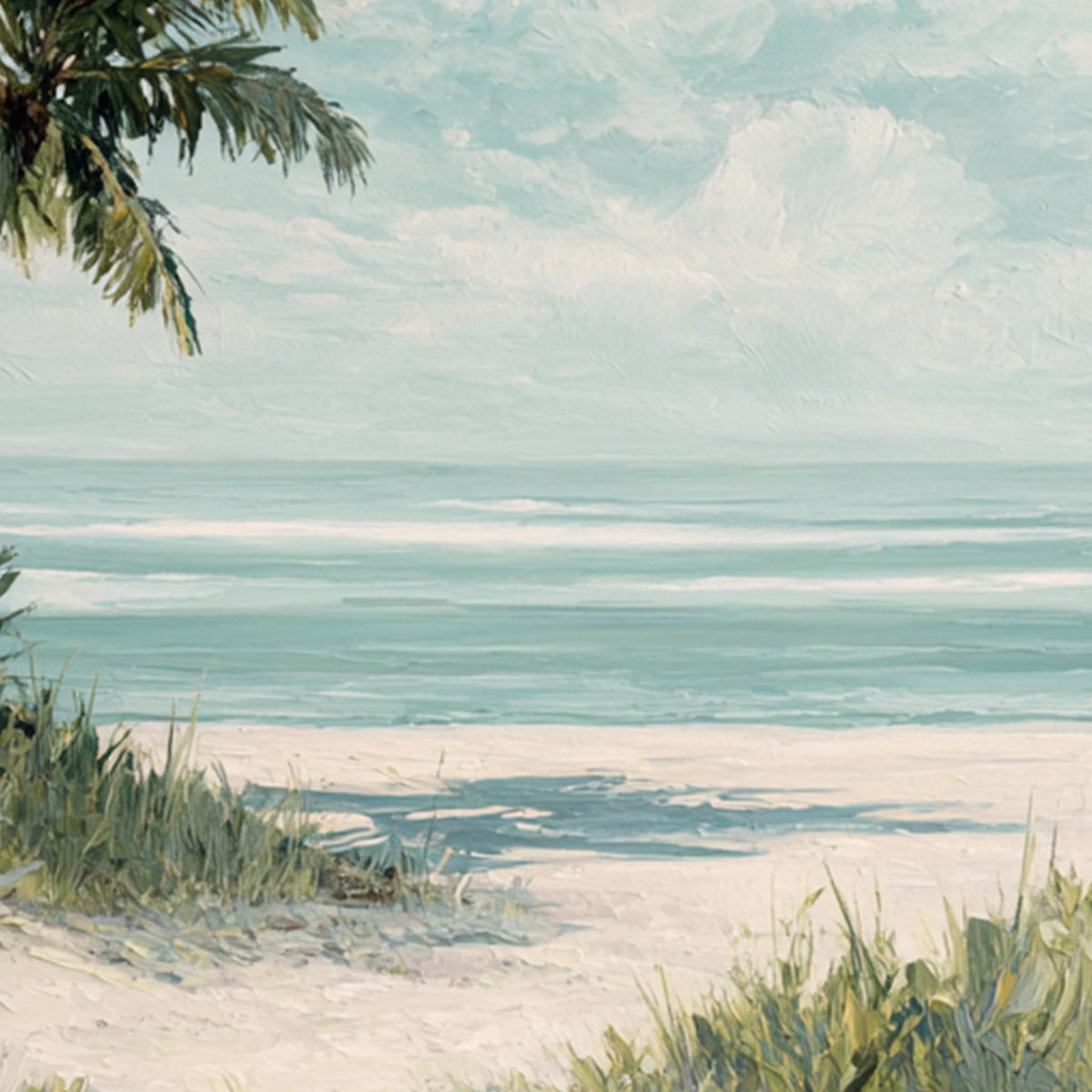 OCEAN BREEZE: Serene Coastal Palm Tree Beach Painting - Image 3