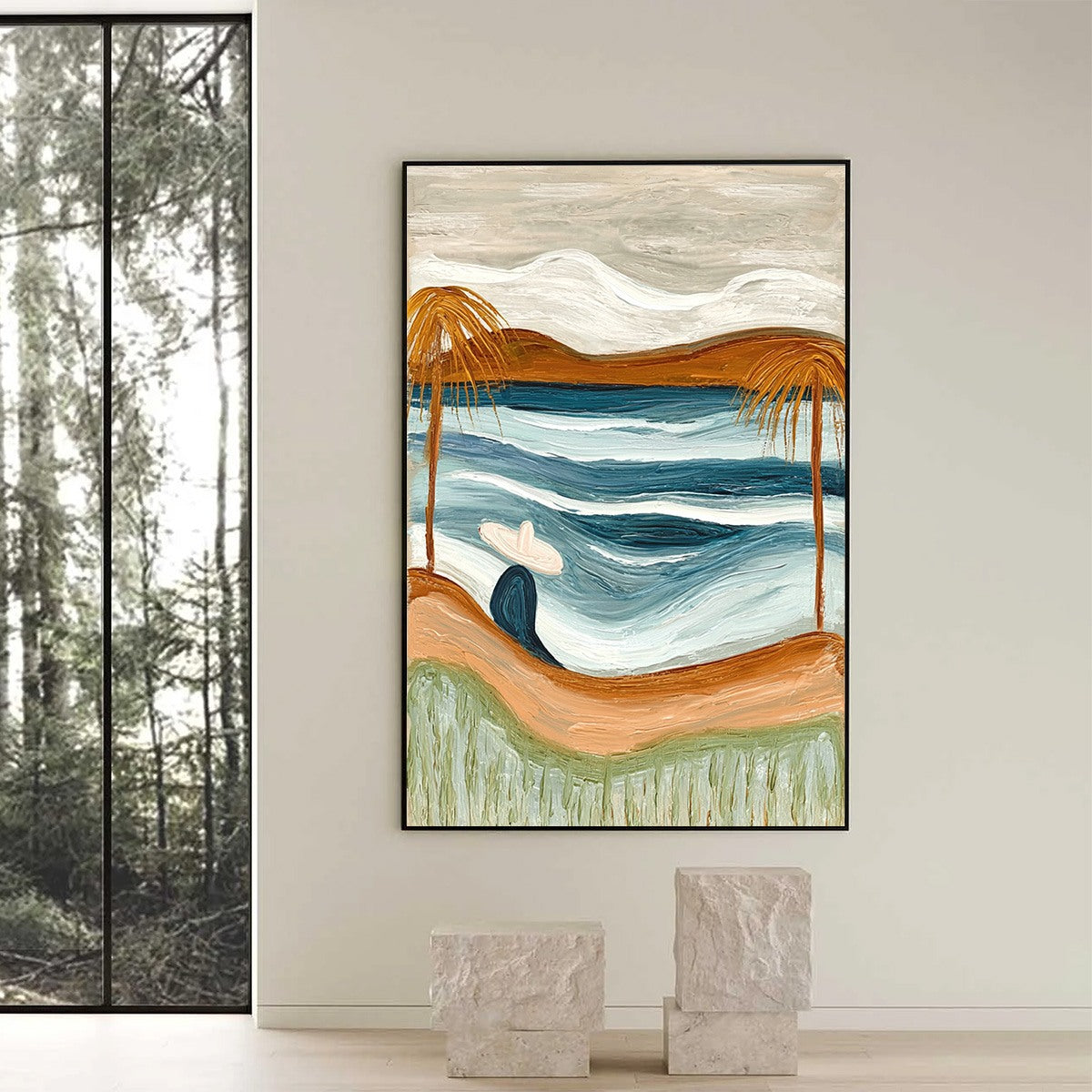 OCEAN REVERIE: Textured Wabi Sabi Style Coastal Landscape Painting - Image 6