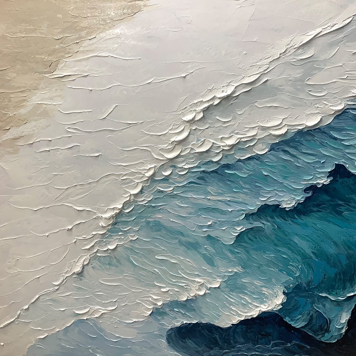 Ready to Ship | Ocean Whispers: Blue-White Textured Seascape Wall Art - Image 2