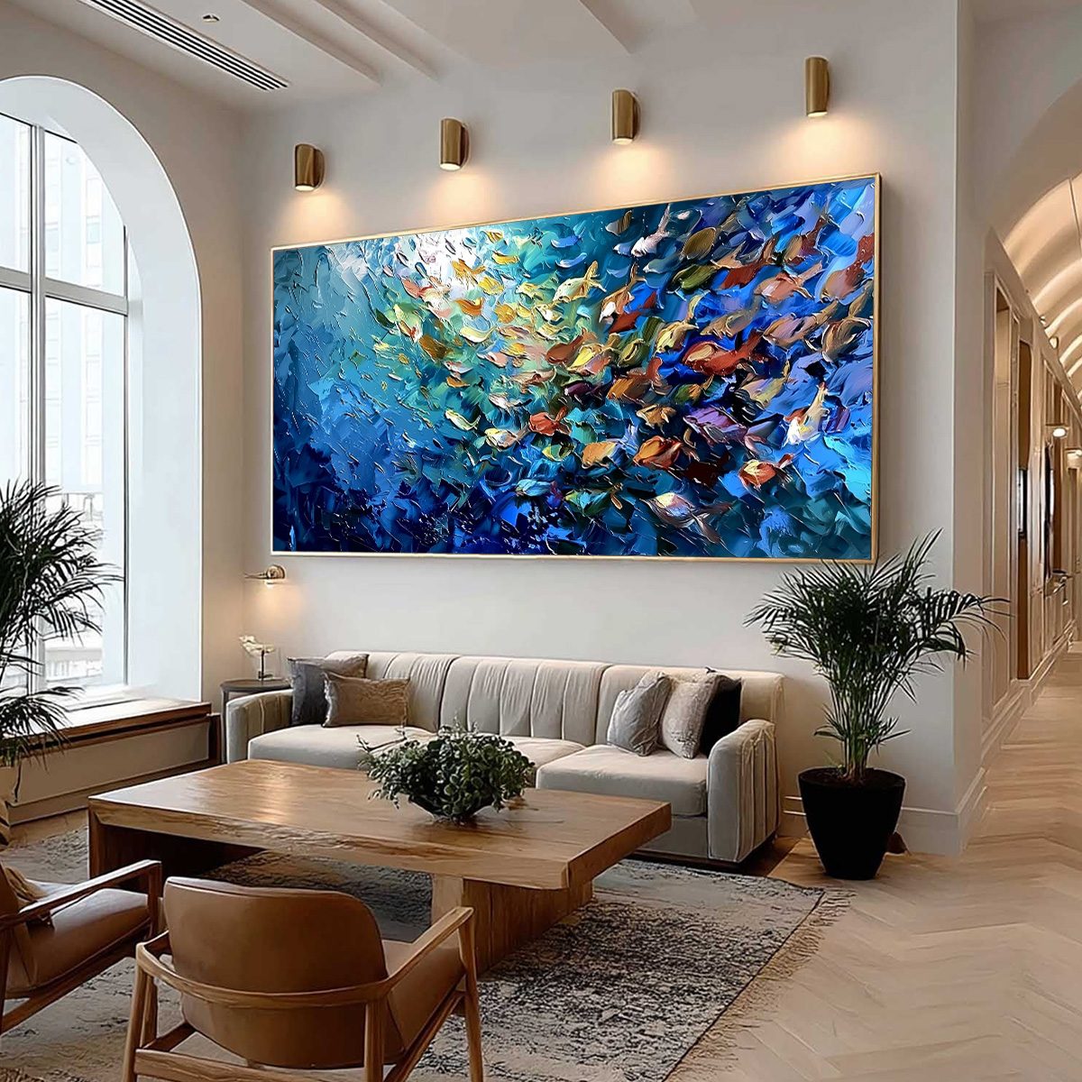 OCEANIC CONVERGENCE: Textured Impasto Painting of a Vibrant School of Fish - Image 7