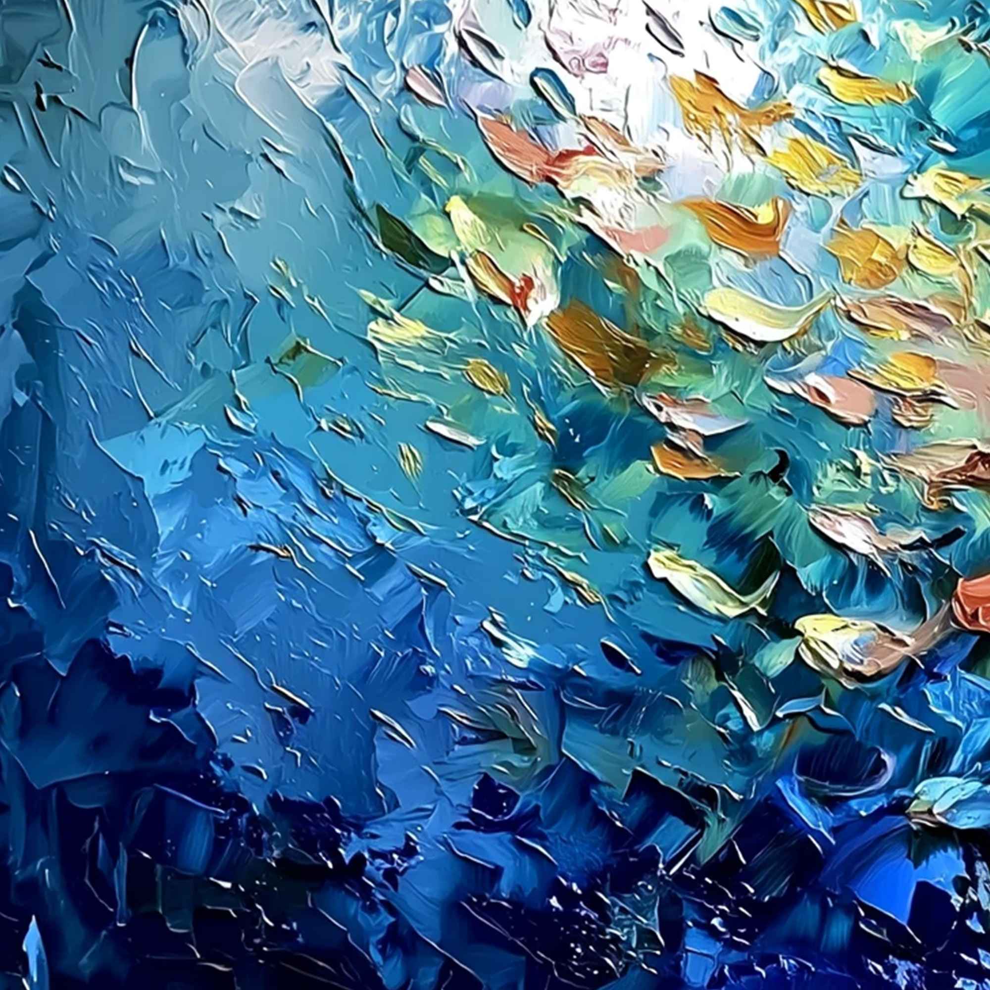 OCEANIC CONVERGENCE: Textured Impasto Painting of a Vibrant School of Fish - Image 3