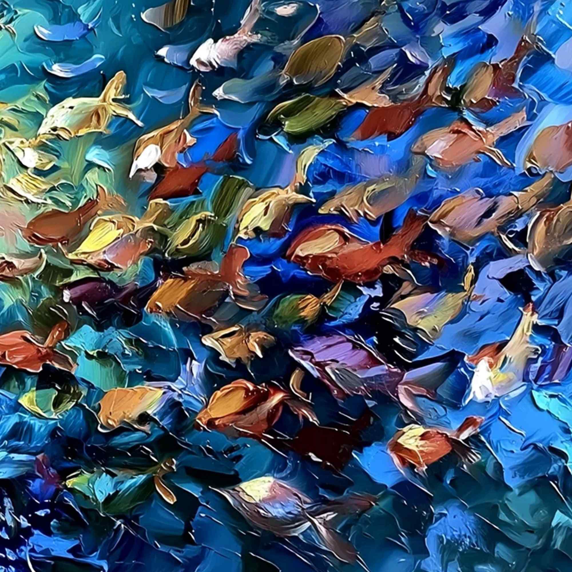 OCEANIC CONVERGENCE: Textured Impasto Painting of a Vibrant School of Fish - Image 5